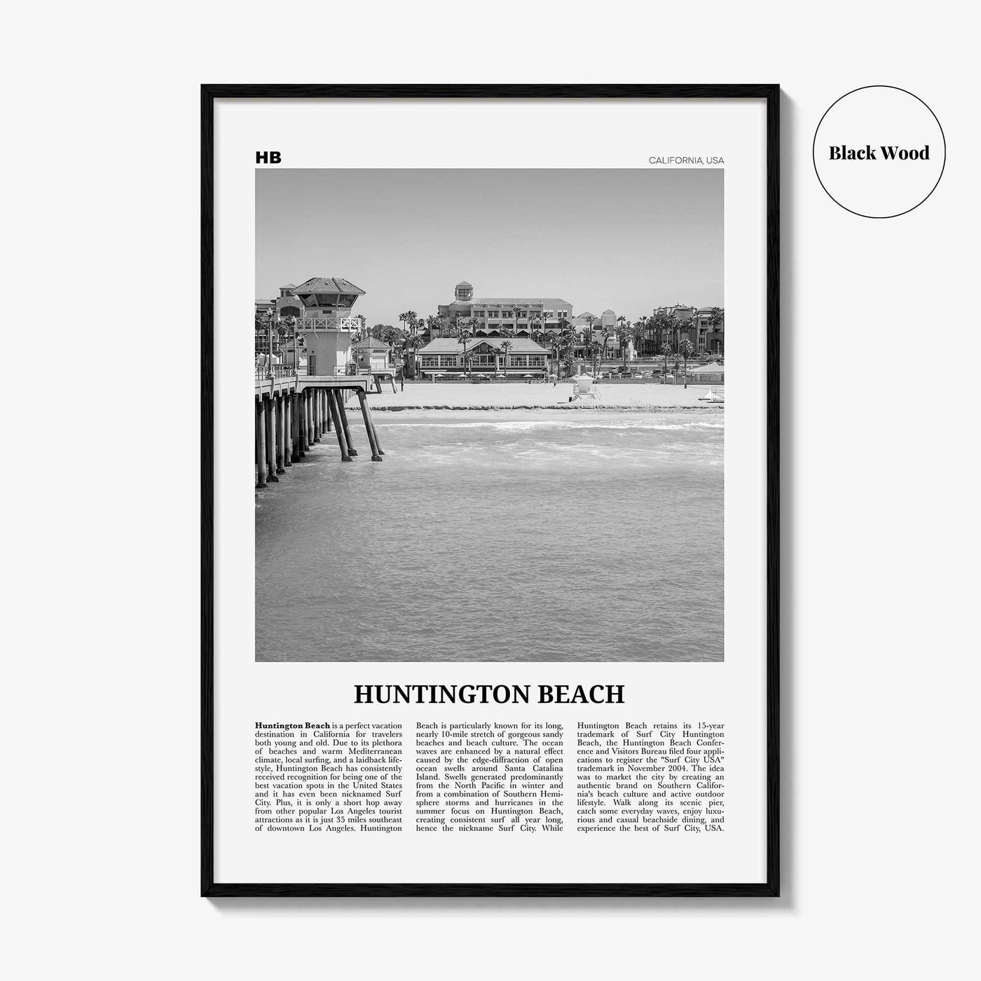 Huntington Beach Print Black and White No 1, Huntington Beach Wall Art, Huntington Beach Poster, Huntington Beach, California, USA