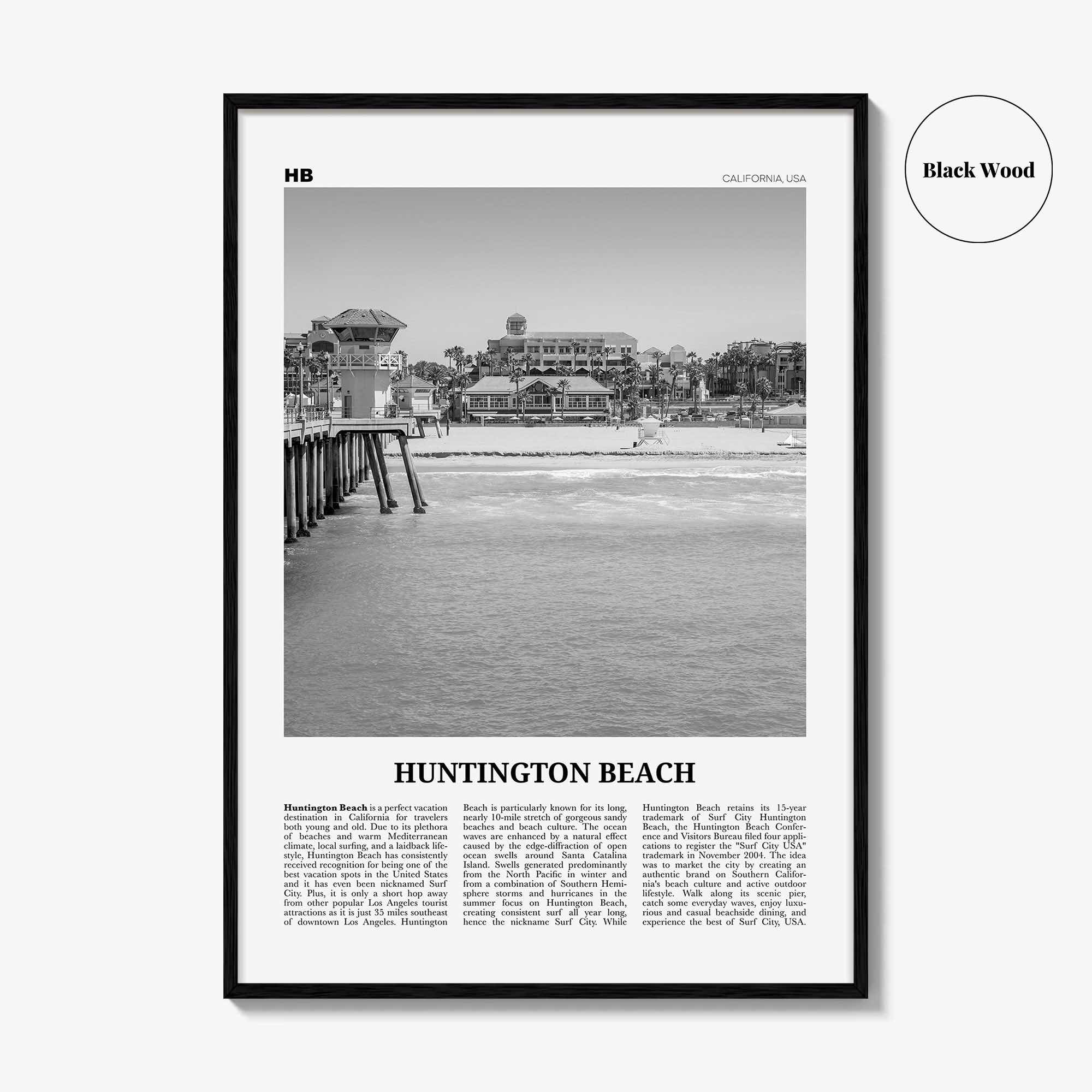 Huntington Beach Print Black and White No 1, Huntington Beach Wall Art, Huntington Beach Poster, Huntington Beach, California, USA