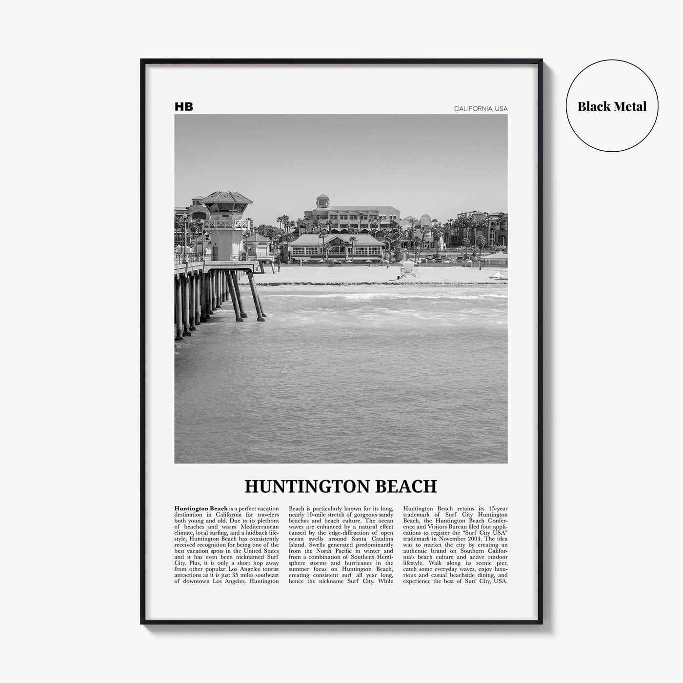 Huntington Beach Print Black and White No 1, Huntington Beach Wall Art, Huntington Beach Poster, Huntington Beach, California, USA