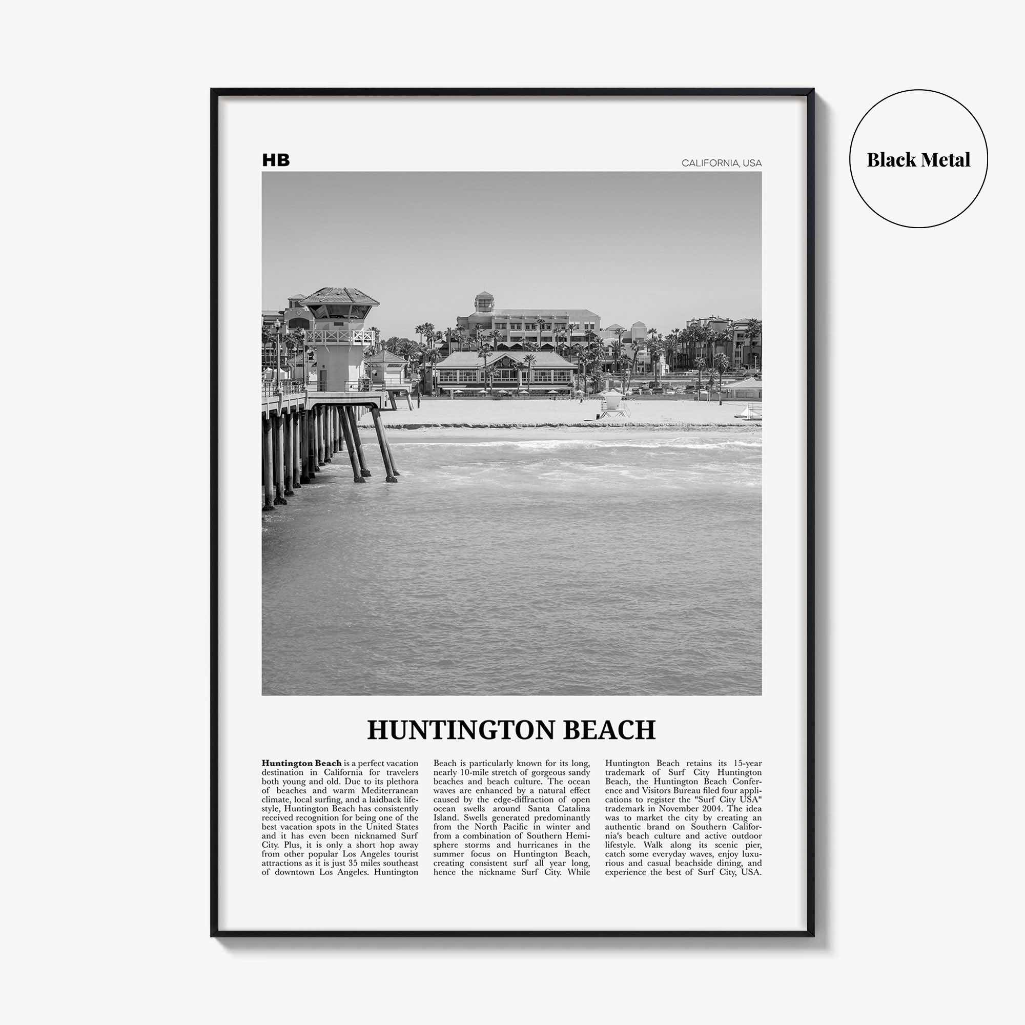 Huntington Beach Print Black and White No 1, Huntington Beach Wall Art, Huntington Beach Poster, Huntington Beach, California, USA