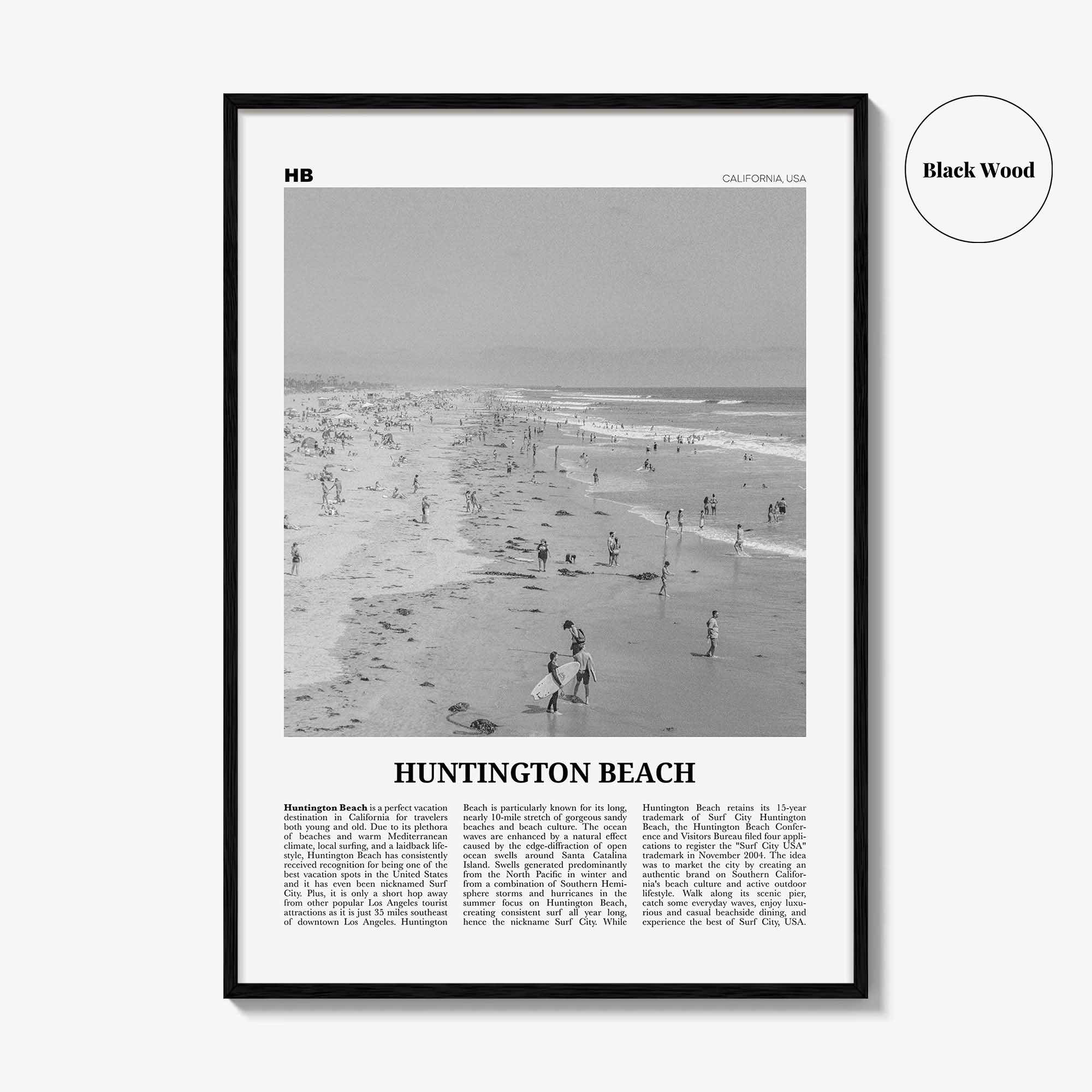 Huntington Beach Print Black and White No 2, Huntington Beach Wall Art, Huntington Beach Poster, Huntington Beach, California, USA