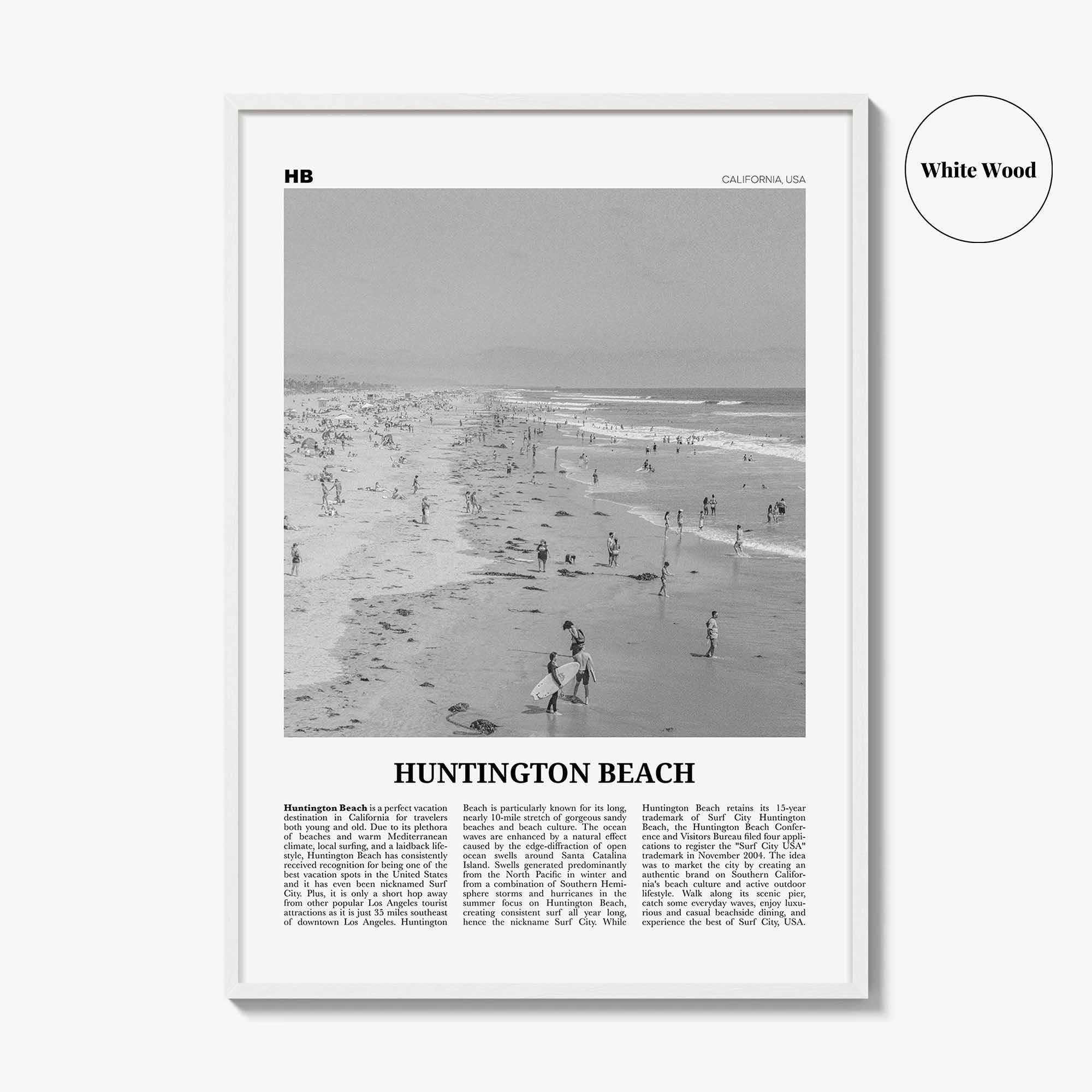Huntington Beach Print Black and White No 2, Huntington Beach Wall Art, Huntington Beach Poster, Huntington Beach, California, USA