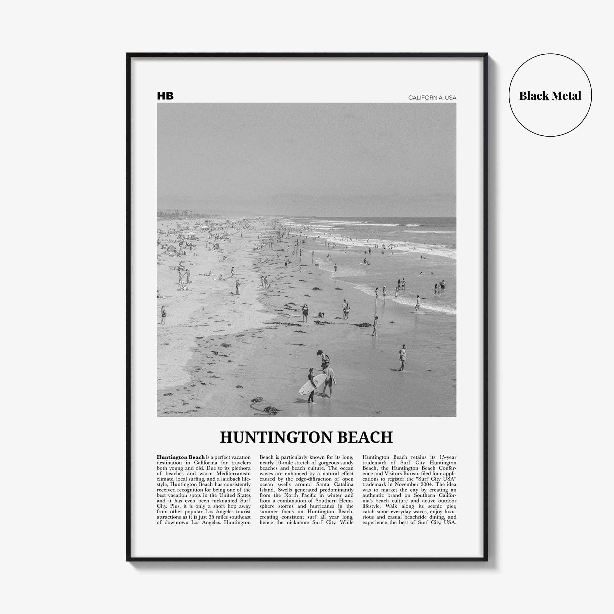 Huntington Beach Print Black and White No 2, Huntington Beach Wall Art, Huntington Beach Poster, Huntington Beach, California, USA