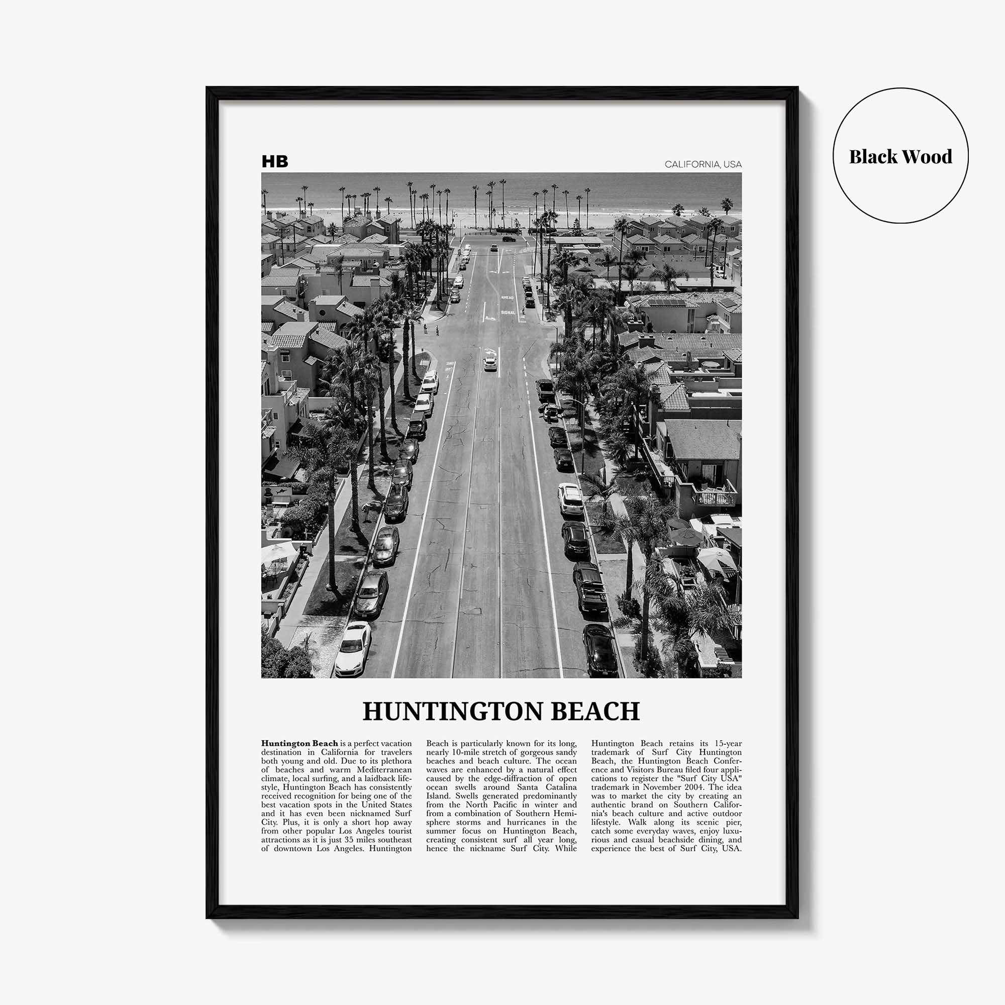 Huntington Beach Print Black and White No 3, Huntington Beach Wall Art, Huntington Beach Poster, Huntington Beach, California, USA