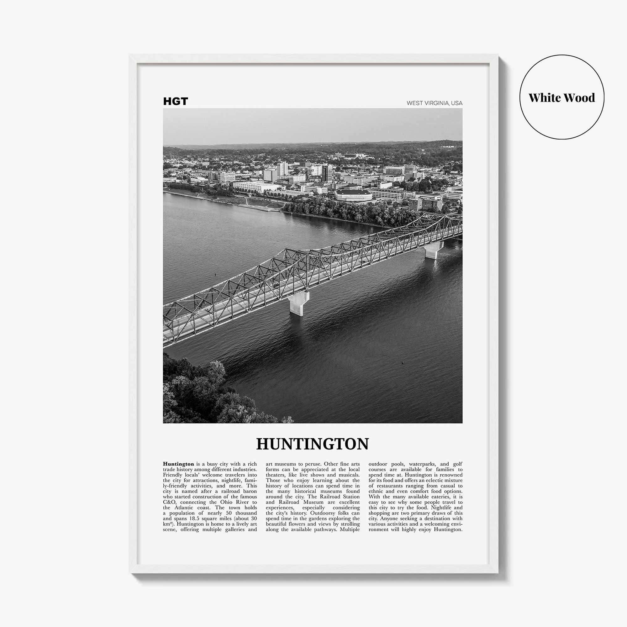 Huntington Print Black and White, Huntington Wall Art, Huntington Poster, Huntington Photo, Huntington Décor, Huntington Map, West Virginia