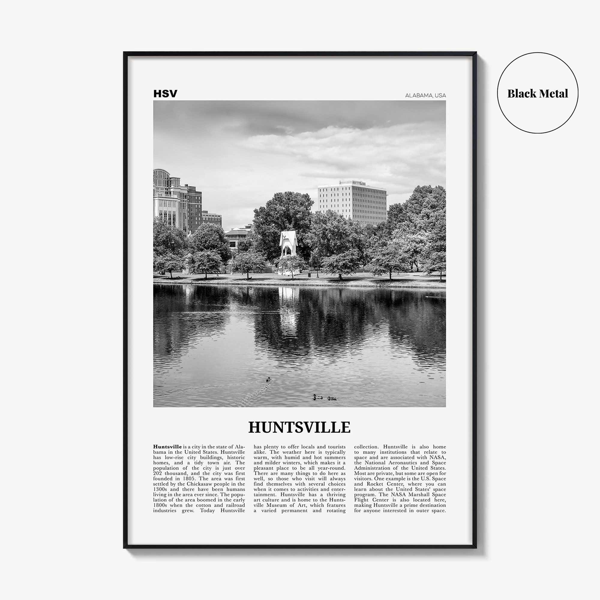 Huntsville Print Black and White, Huntsville Wall Art, Huntsville Poster, Huntsville Photo, Huntsville Wall Décor, Alabama, USA