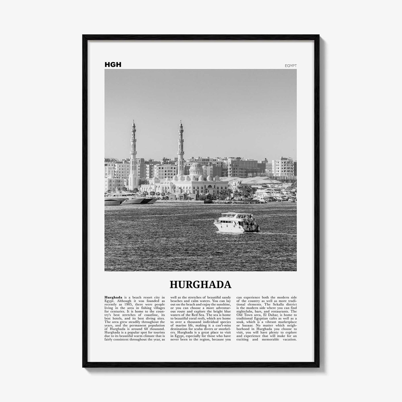 Hurghada Print Black and White, Hurghada Wall Art, Hurghada Poster, Hurghada Photo, Hurghada Wall Décor, Egypt, الغردقة