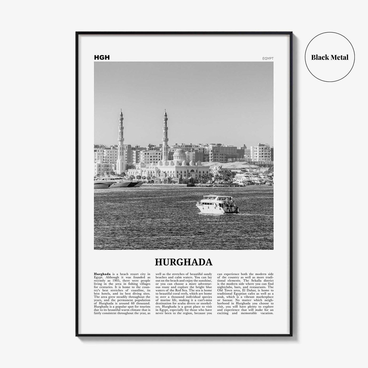 Hurghada Print Black and White, Hurghada Wall Art, Hurghada Poster, Hurghada Photo, Hurghada Wall Décor, Egypt, الغردقة
