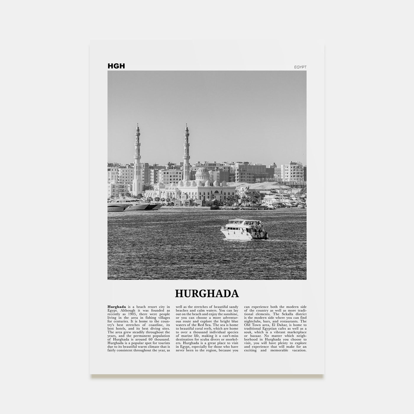 Hurghada Travel B&W Poster