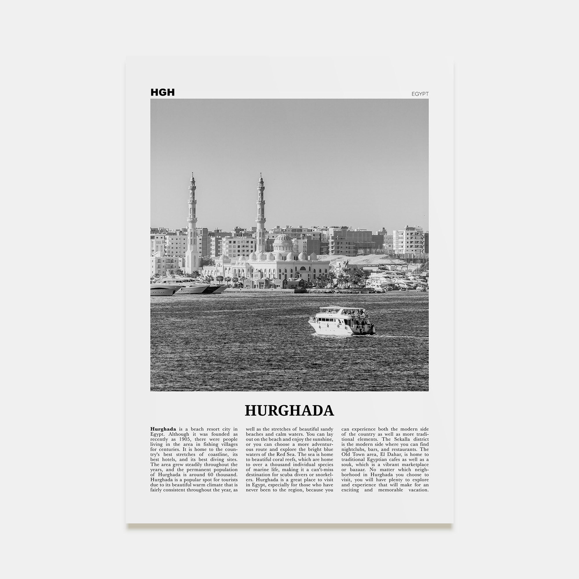 Hurghada Travel B&W Poster
