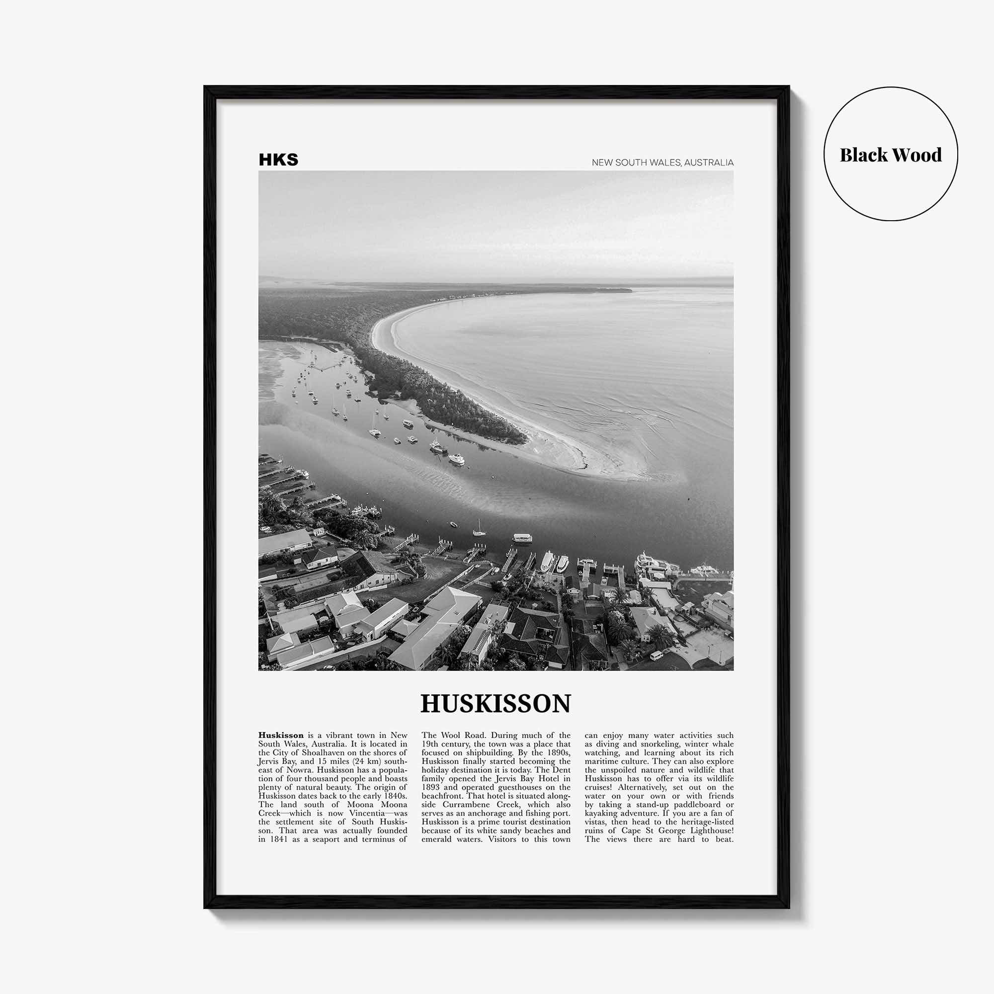 Huskisson Print Black and White, Huskisson Wall Art, Huskisson Poster, Huskisson Photo, Huskisson Wall Décor, New South Wales, Australia