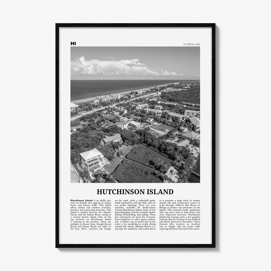 Hutchinson Island Print Black and White, Hutchinson Island Wall Art, Hutchinson Island Poster, Hutchinson Island Photo, Hutchinson Map