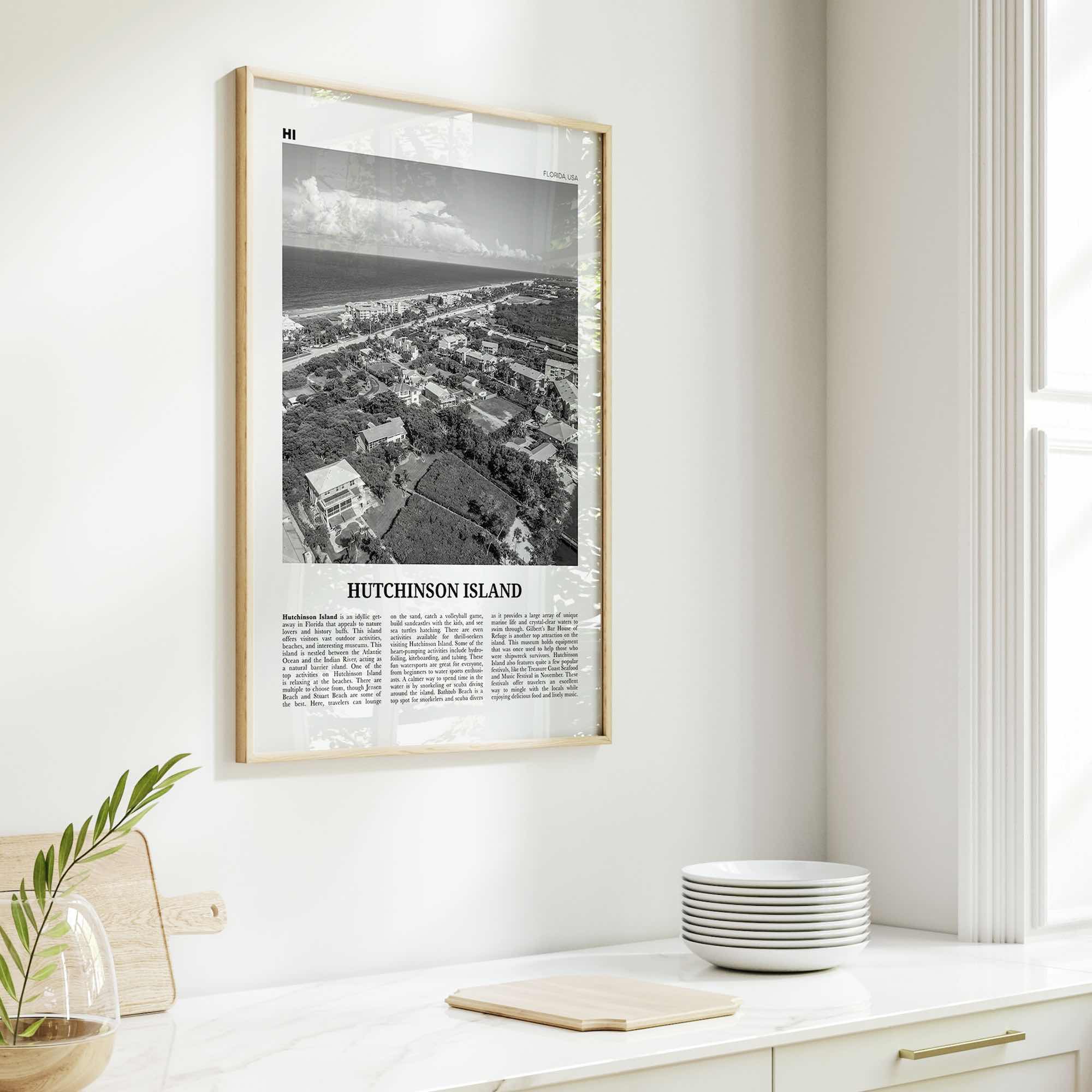 Hutchinson Island Print Black and White, Hutchinson Island Wall Art, Hutchinson Island Poster, Hutchinson Island Photo, Hutchinson Map