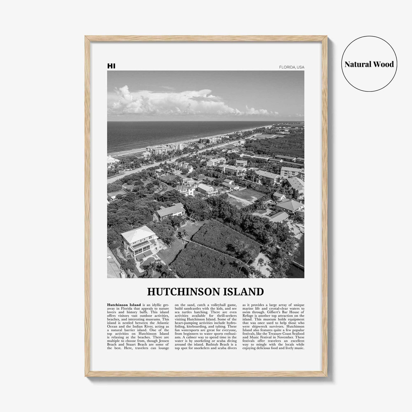 Hutchinson Island Print Black and White, Hutchinson Island Wall Art, Hutchinson Island Poster, Hutchinson Island Photo, Hutchinson Map