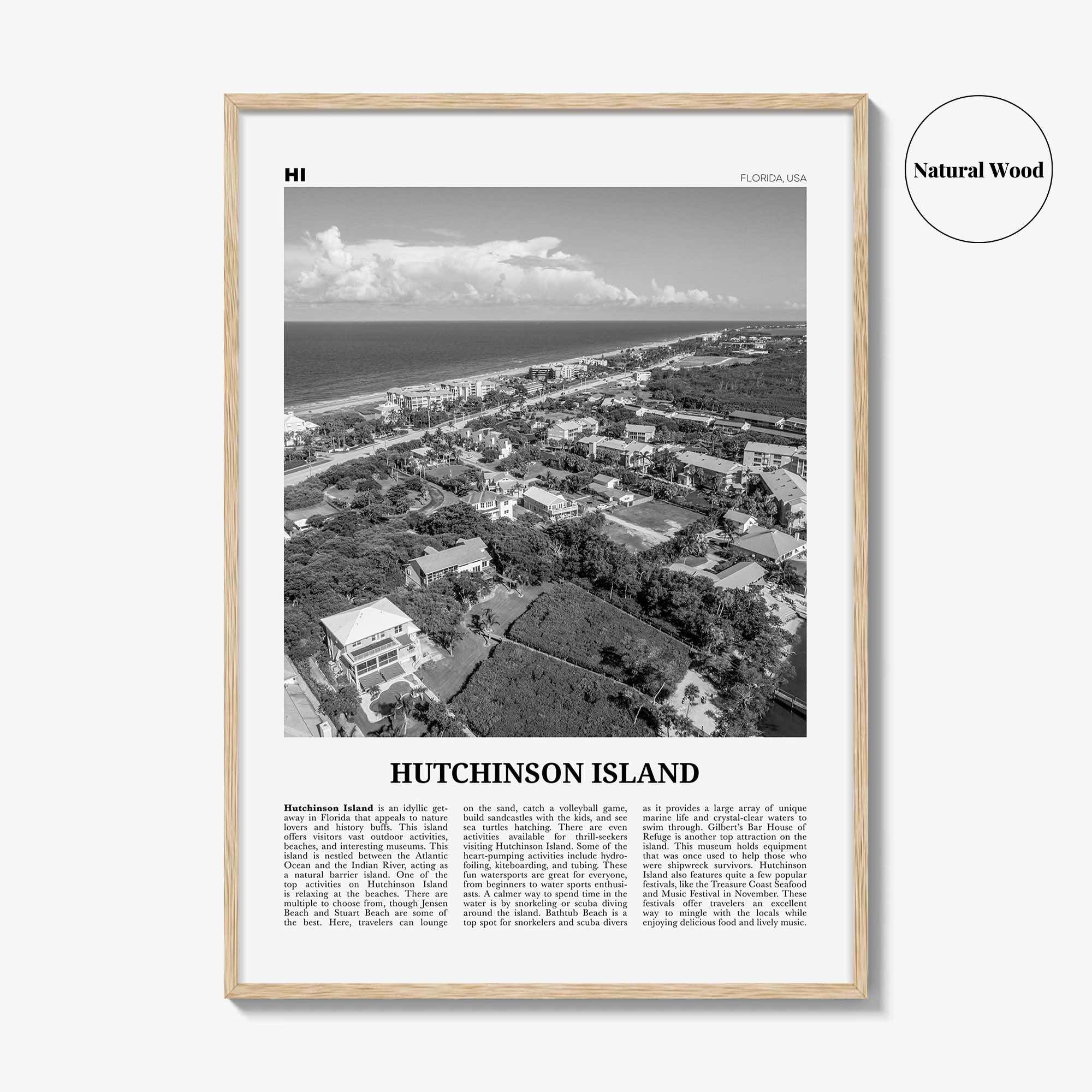 Hutchinson Island Print Black and White, Hutchinson Island Wall Art, Hutchinson Island Poster, Hutchinson Island Photo, Hutchinson Map