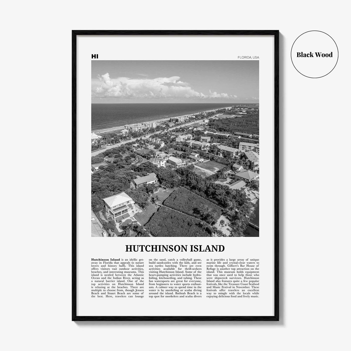 Hutchinson Island Print Black and White, Hutchinson Island Wall Art, Hutchinson Island Poster, Hutchinson Island Photo, Hutchinson Map