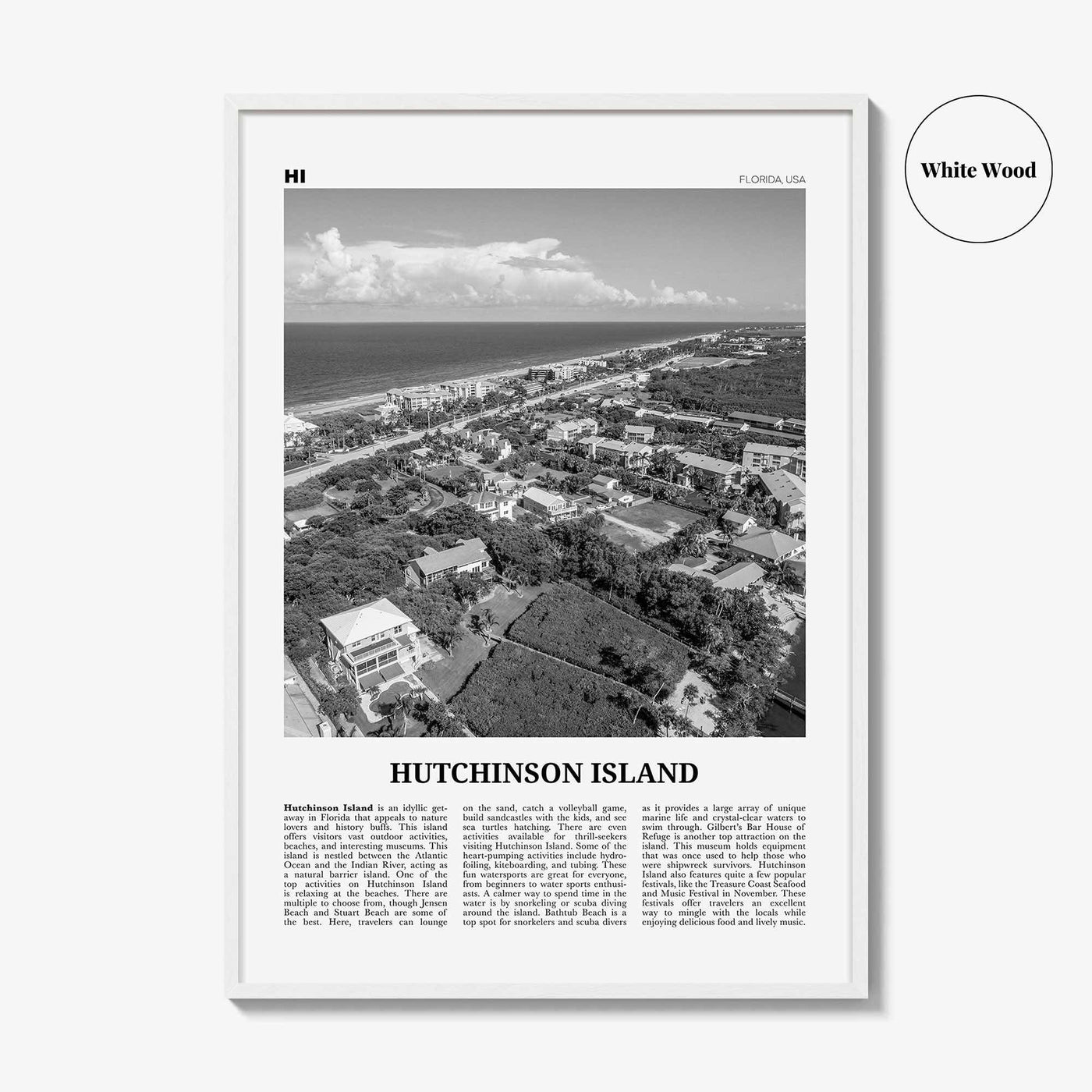 Hutchinson Island Print Black and White, Hutchinson Island Wall Art, Hutchinson Island Poster, Hutchinson Island Photo, Hutchinson Map