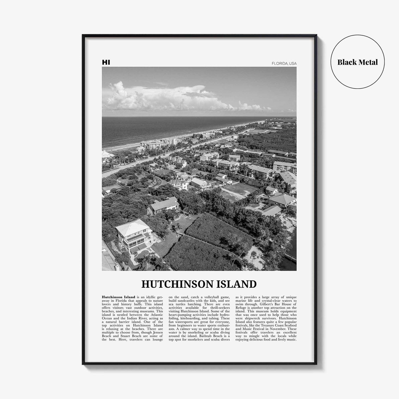 Hutchinson Island Print Black and White, Hutchinson Island Wall Art, Hutchinson Island Poster, Hutchinson Island Photo, Hutchinson Map