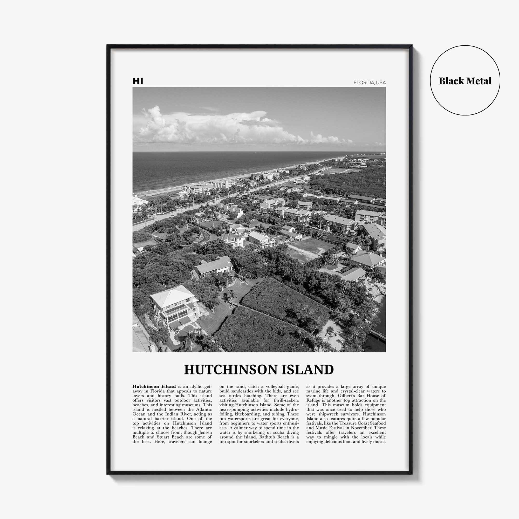 Hutchinson Island Print Black and White, Hutchinson Island Wall Art, Hutchinson Island Poster, Hutchinson Island Photo, Hutchinson Map
