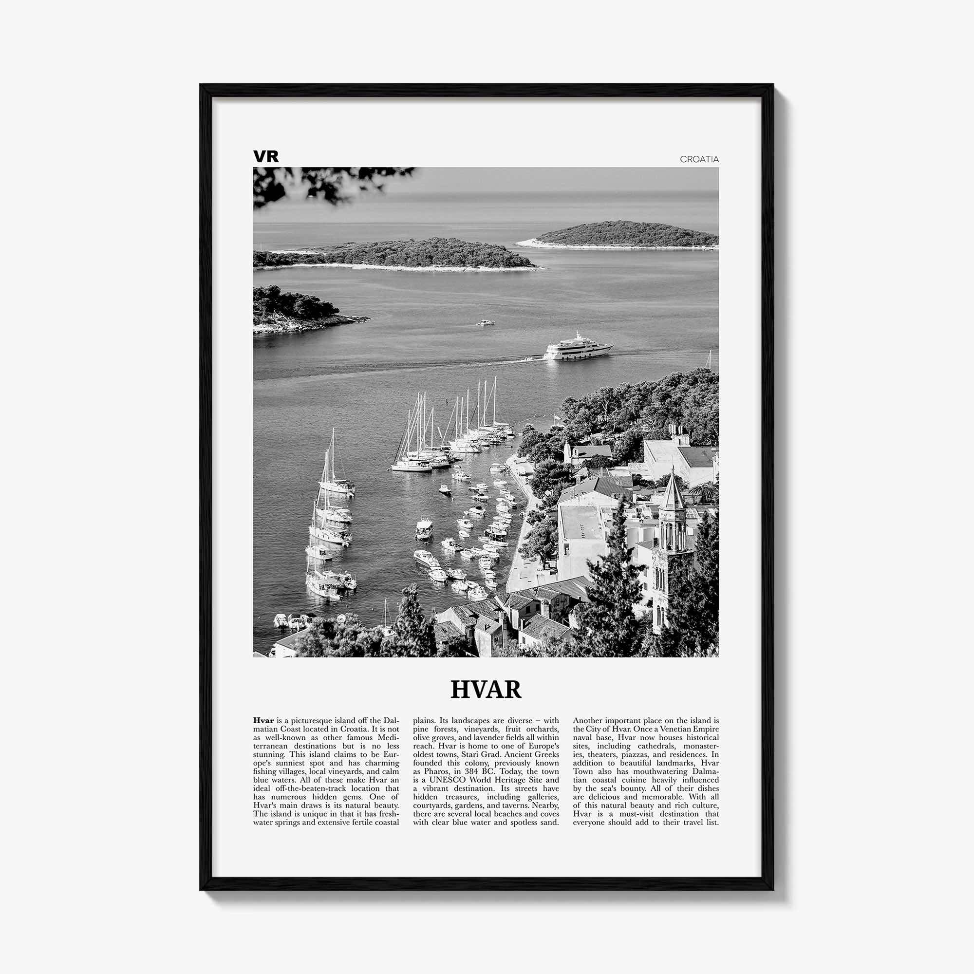 Hvar Print Black and White, Hvar Wall Art, Hvar Poster, Hvar Photo, Hvar Wall Décor, Split Dalmatia, Hrvatska, Croatia