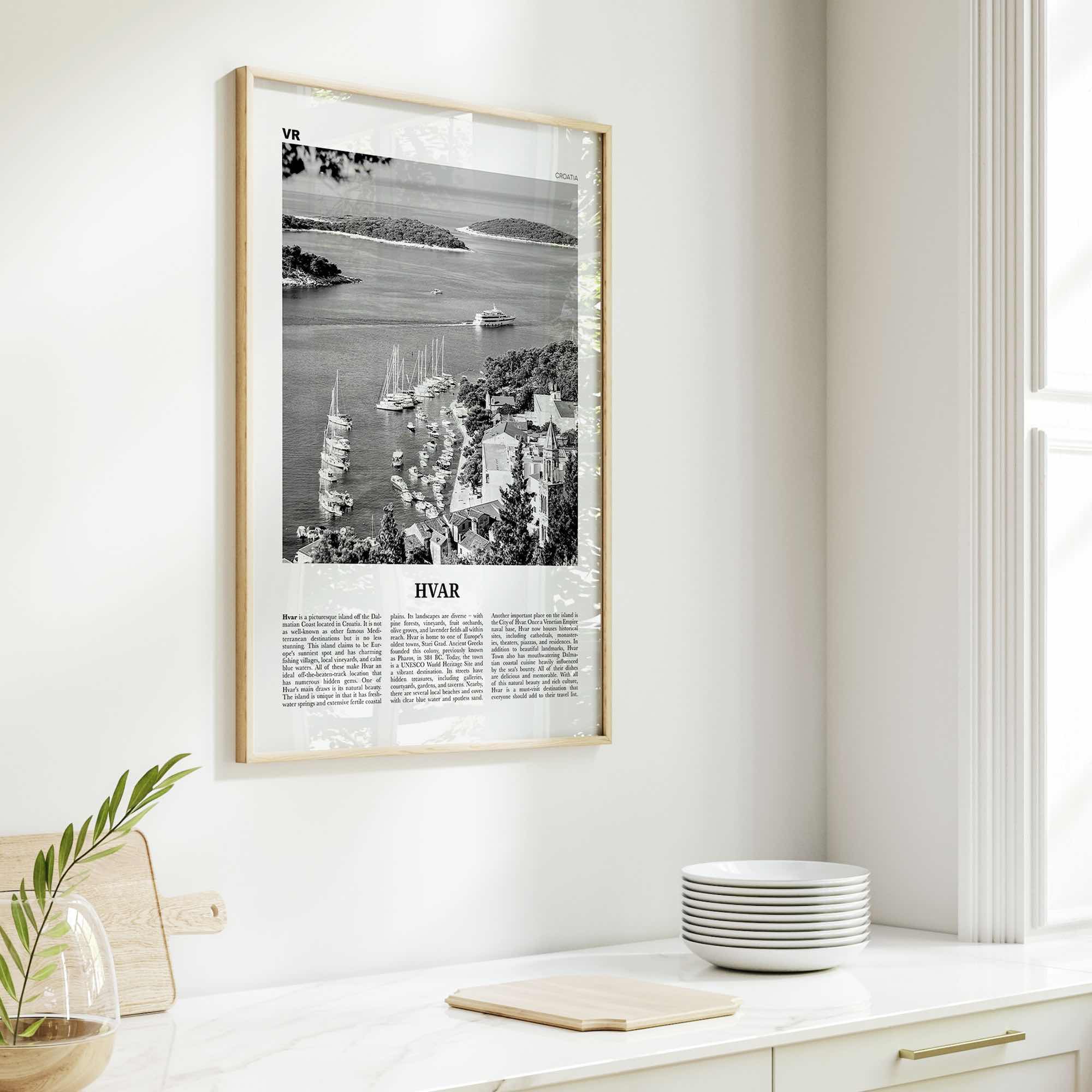 Hvar Print Black and White, Hvar Wall Art, Hvar Poster, Hvar Photo, Hvar Wall Décor, Split Dalmatia, Hrvatska, Croatia