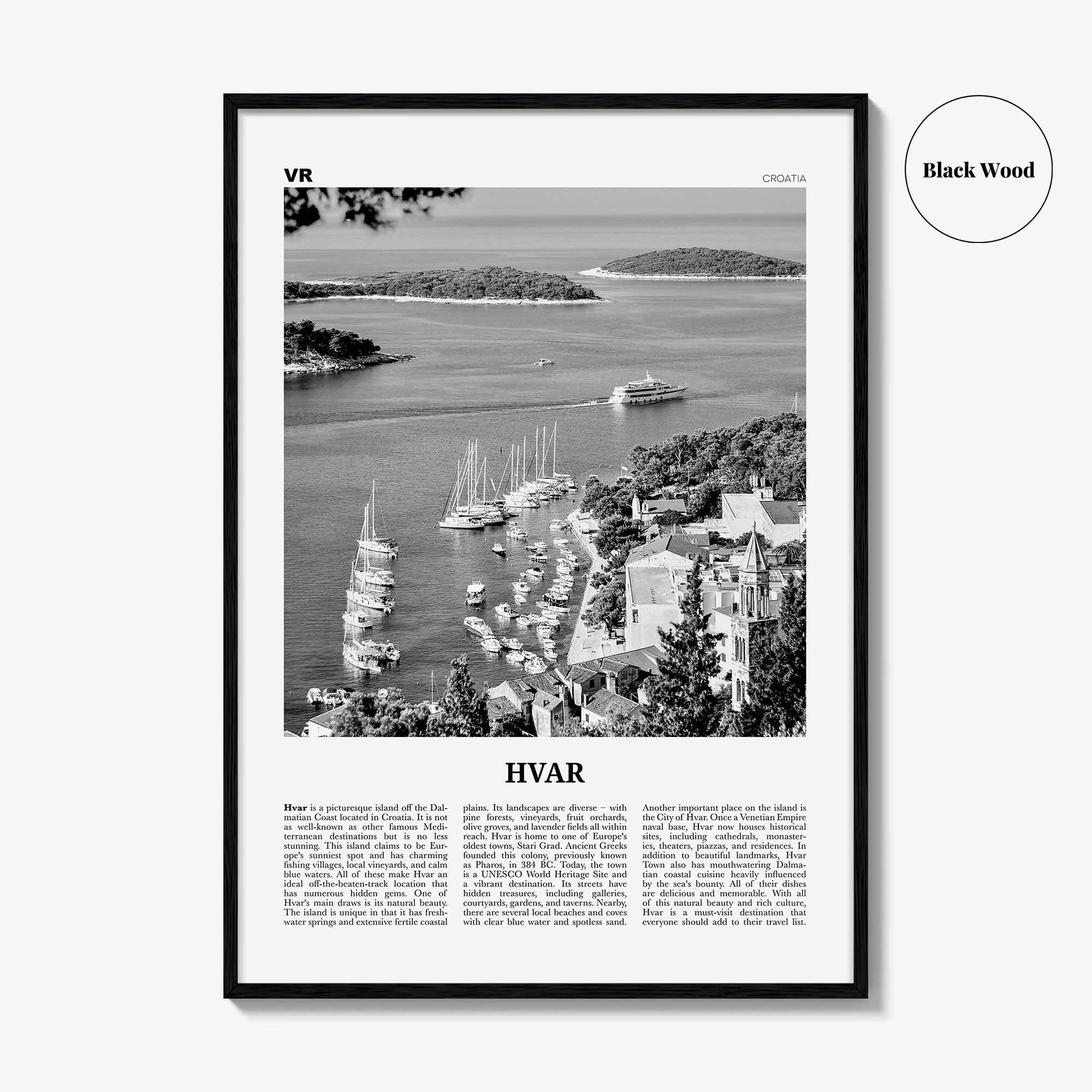 Hvar Print Black and White, Hvar Wall Art, Hvar Poster, Hvar Photo, Hvar Wall Décor, Split Dalmatia, Hrvatska, Croatia