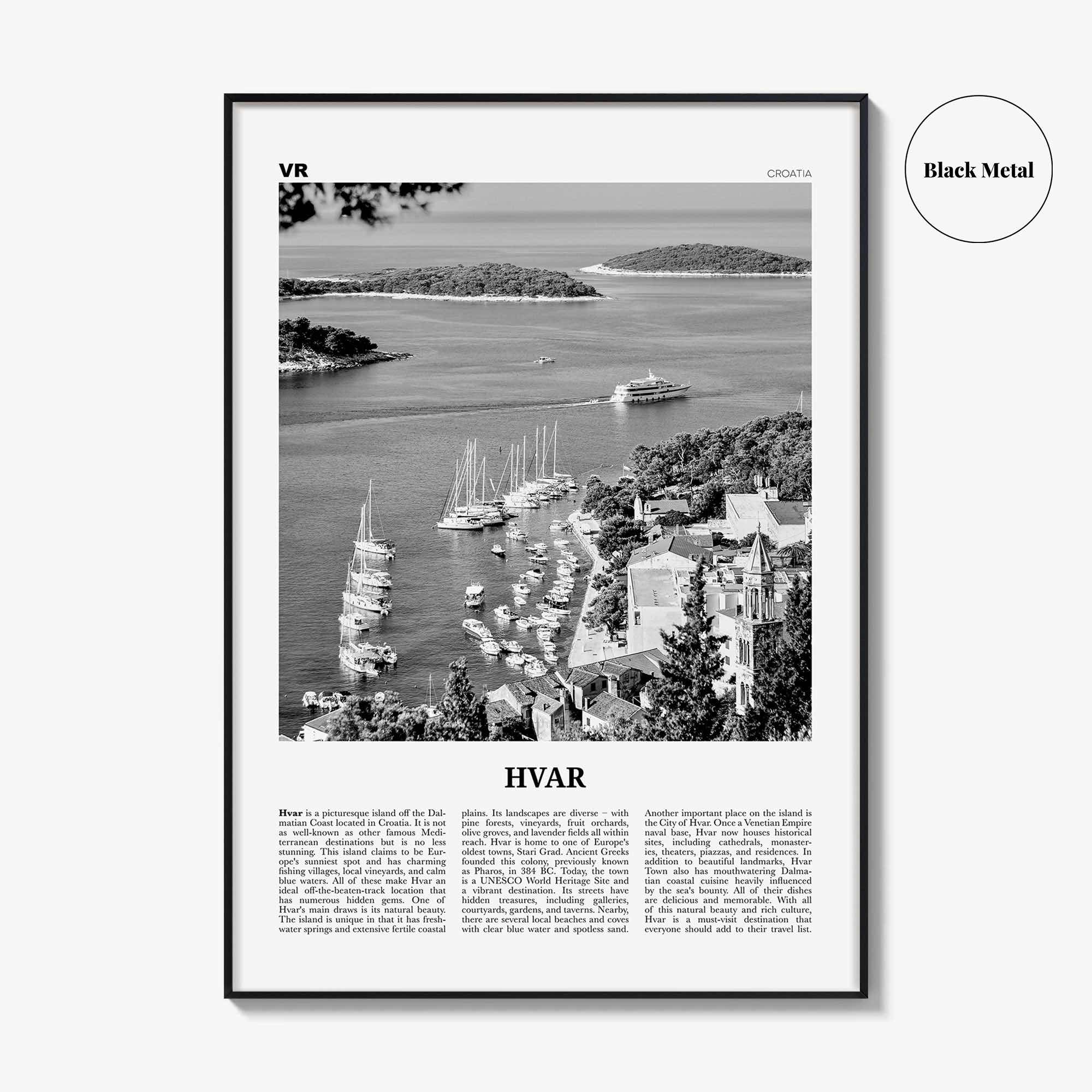Hvar Print Black and White, Hvar Wall Art, Hvar Poster, Hvar Photo, Hvar Wall Décor, Split Dalmatia, Hrvatska, Croatia