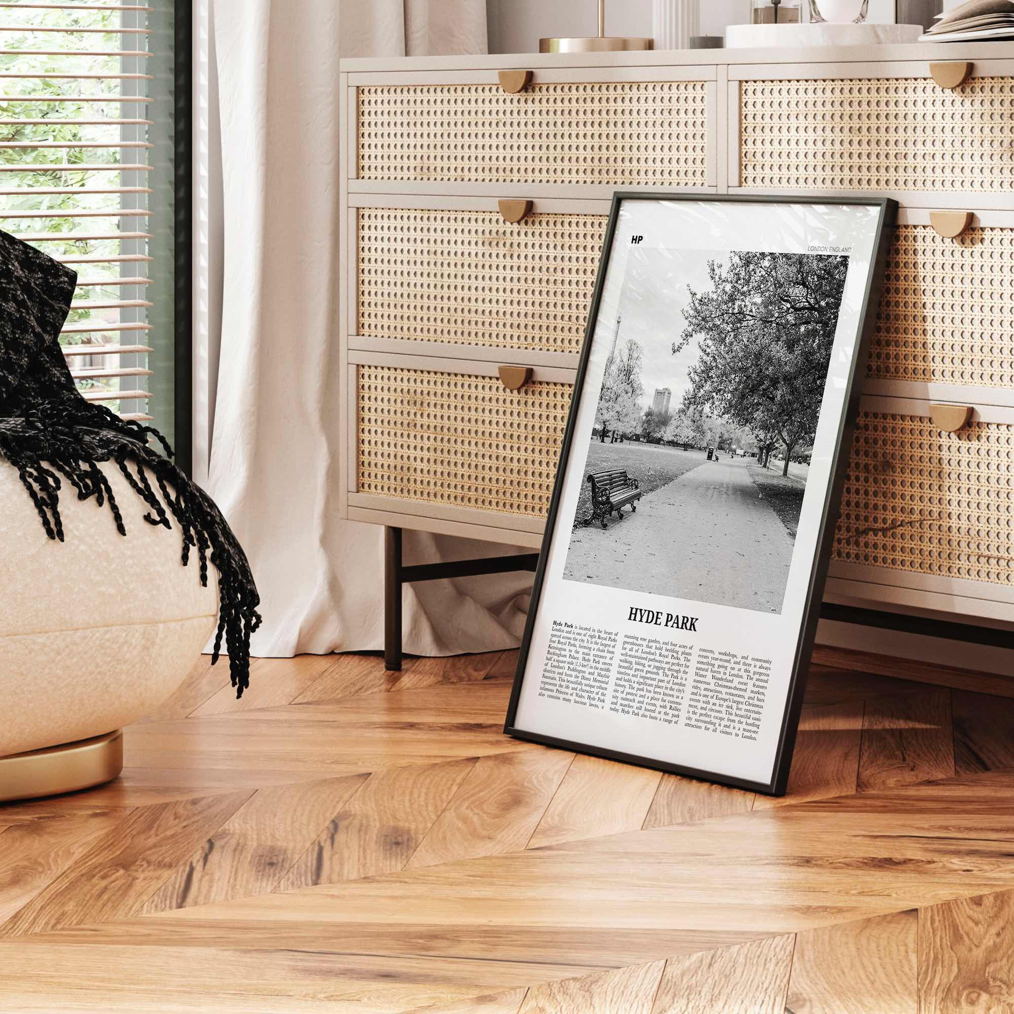 Hyde Park Print Black and White, Hyde Park Wall Art, Hyde Park Poster, Hyde Park Photo, Hyde Park Map, London, England, UK United Kingdom