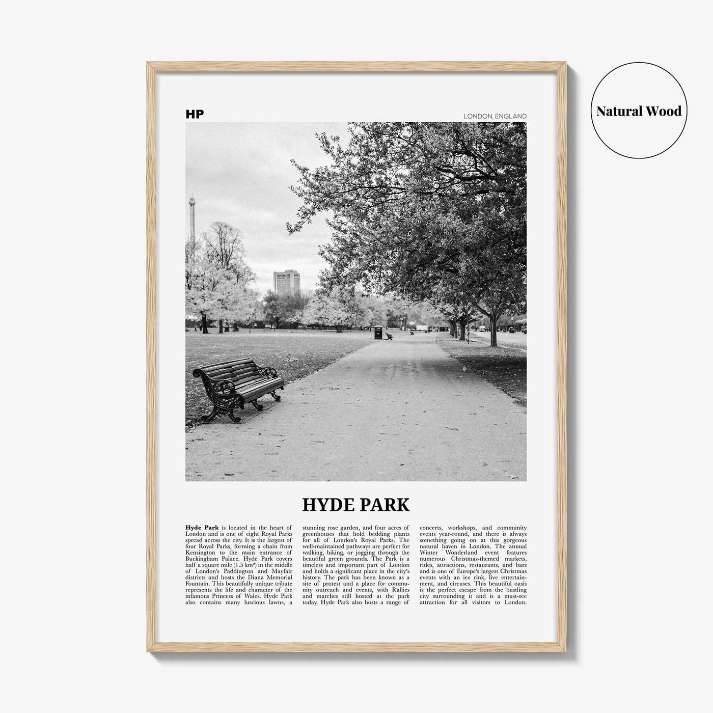 Hyde Park Print Black and White, Hyde Park Wall Art, Hyde Park Poster, Hyde Park Photo, Hyde Park Map, London, England, UK United Kingdom