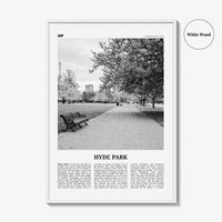 Hyde Park Print Black and White, Hyde Park Wall Art, Hyde Park Poster, Hyde Park Photo, Hyde Park Map, London, England, UK United Kingdom