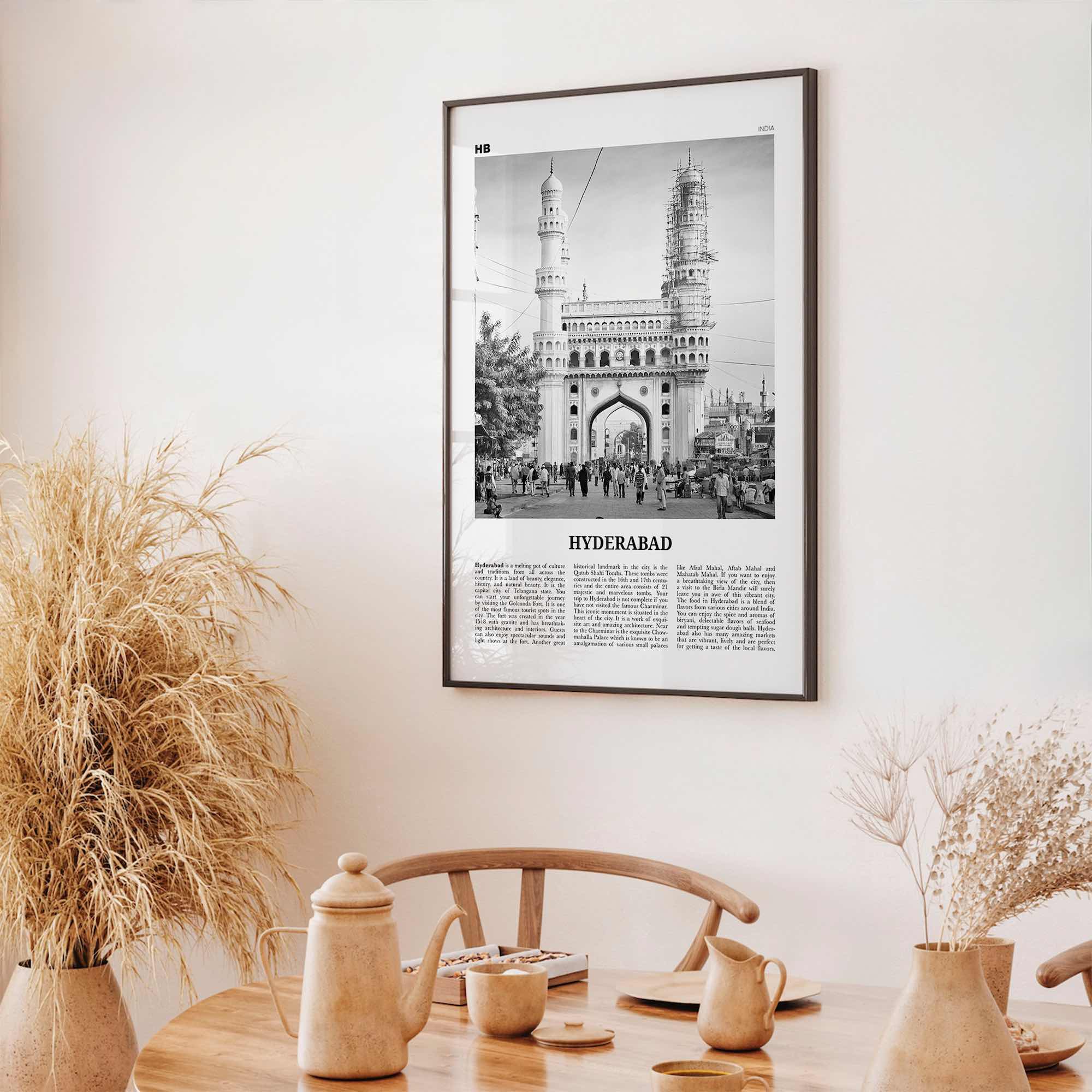Hyderabad Print Black and White, Hyderabad Wall Art, Hyderabad Poster, Hyderabad Photo, Hyderabad Map, India