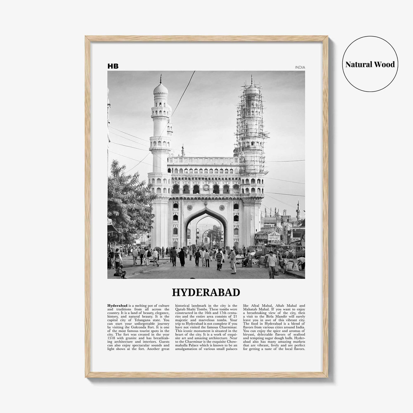 Hyderabad Print Black and White, Hyderabad Wall Art, Hyderabad Poster, Hyderabad Photo, Hyderabad Map, India