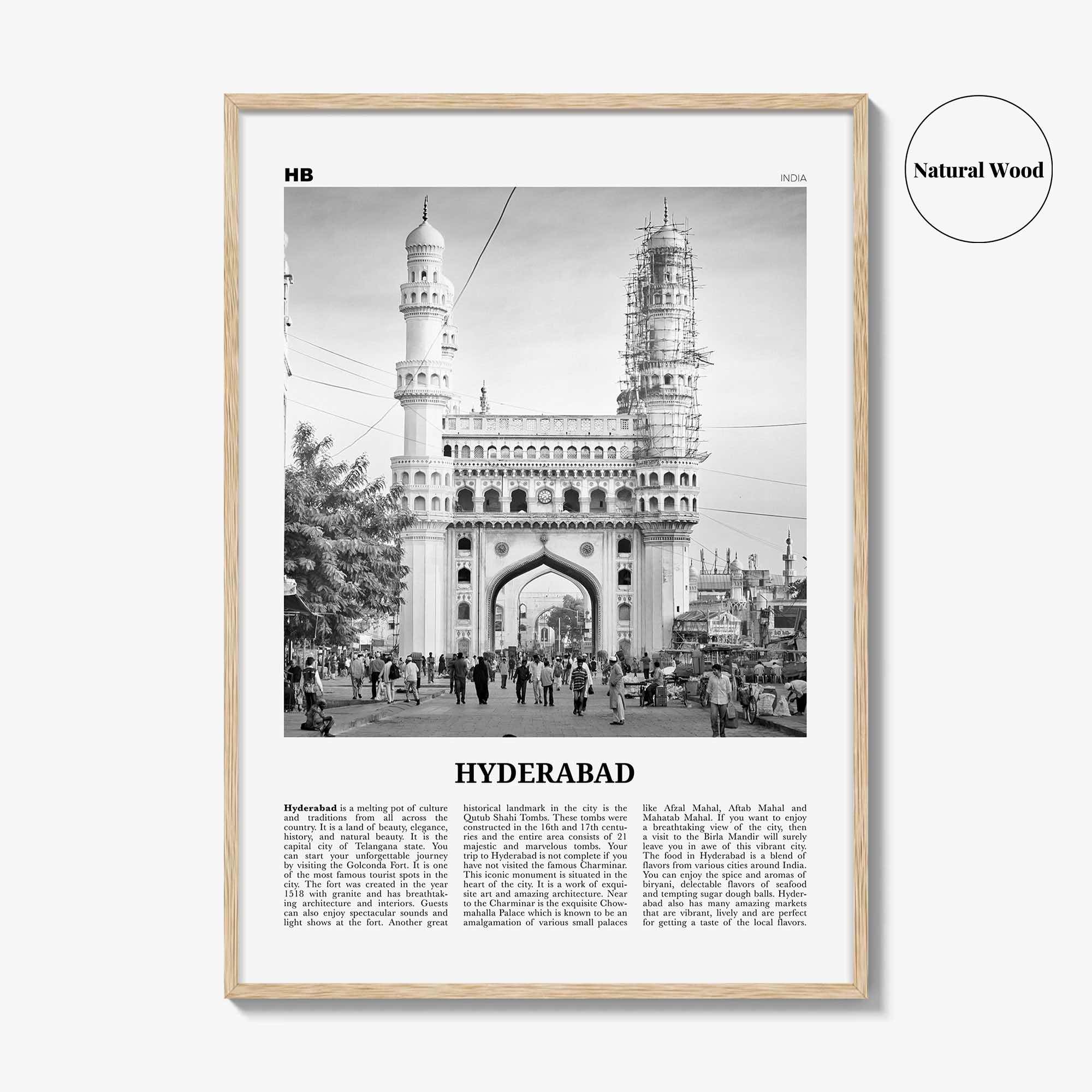 Hyderabad Print Black and White, Hyderabad Wall Art, Hyderabad Poster, Hyderabad Photo, Hyderabad Map, India