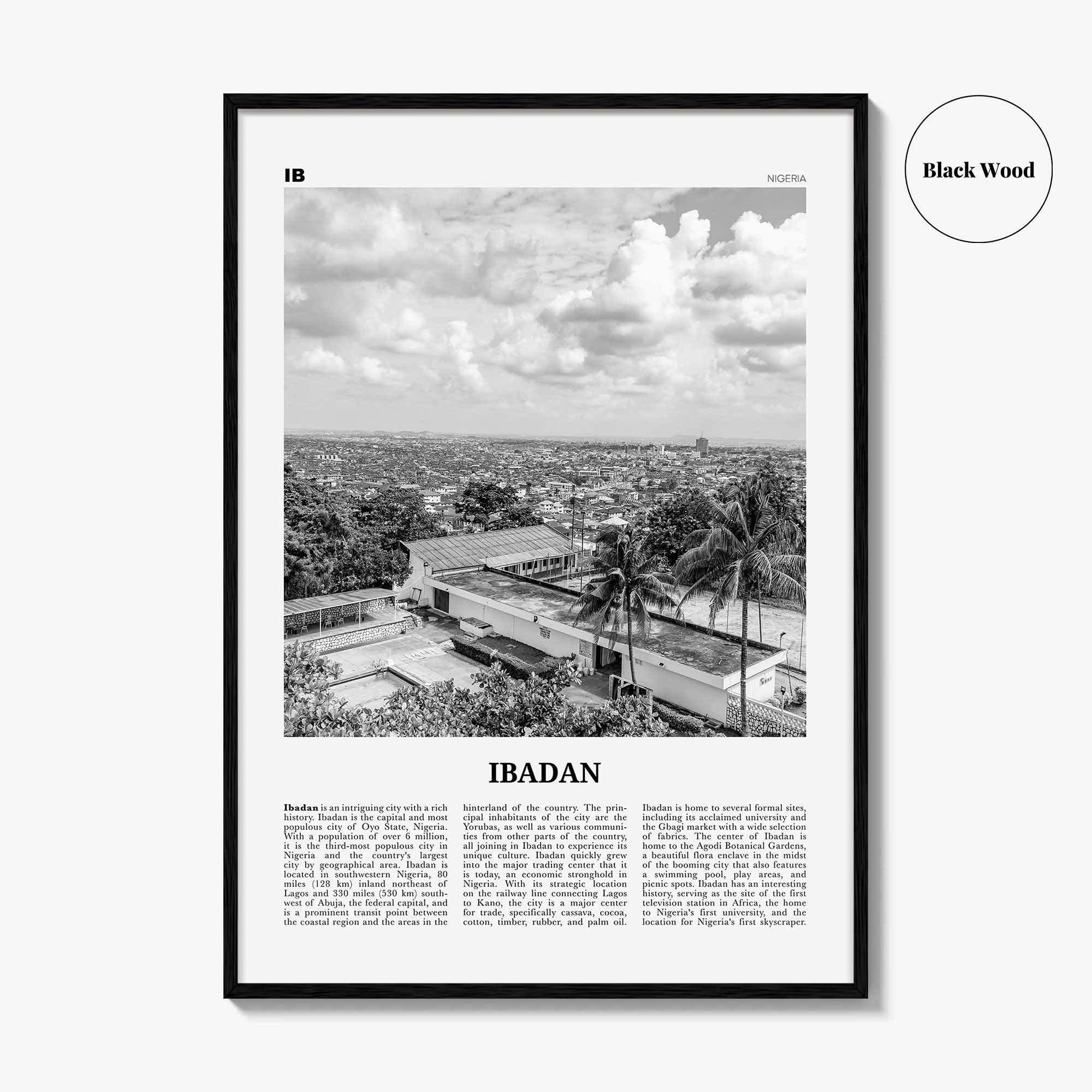 Ibadan Print Black and White, Ibadan Wall Art, Ibadan Poster, Ibadan Photo, Ibadan Wall Decor, City Art Print, Nigeria, Ìbàdàn, Oyo, Africa