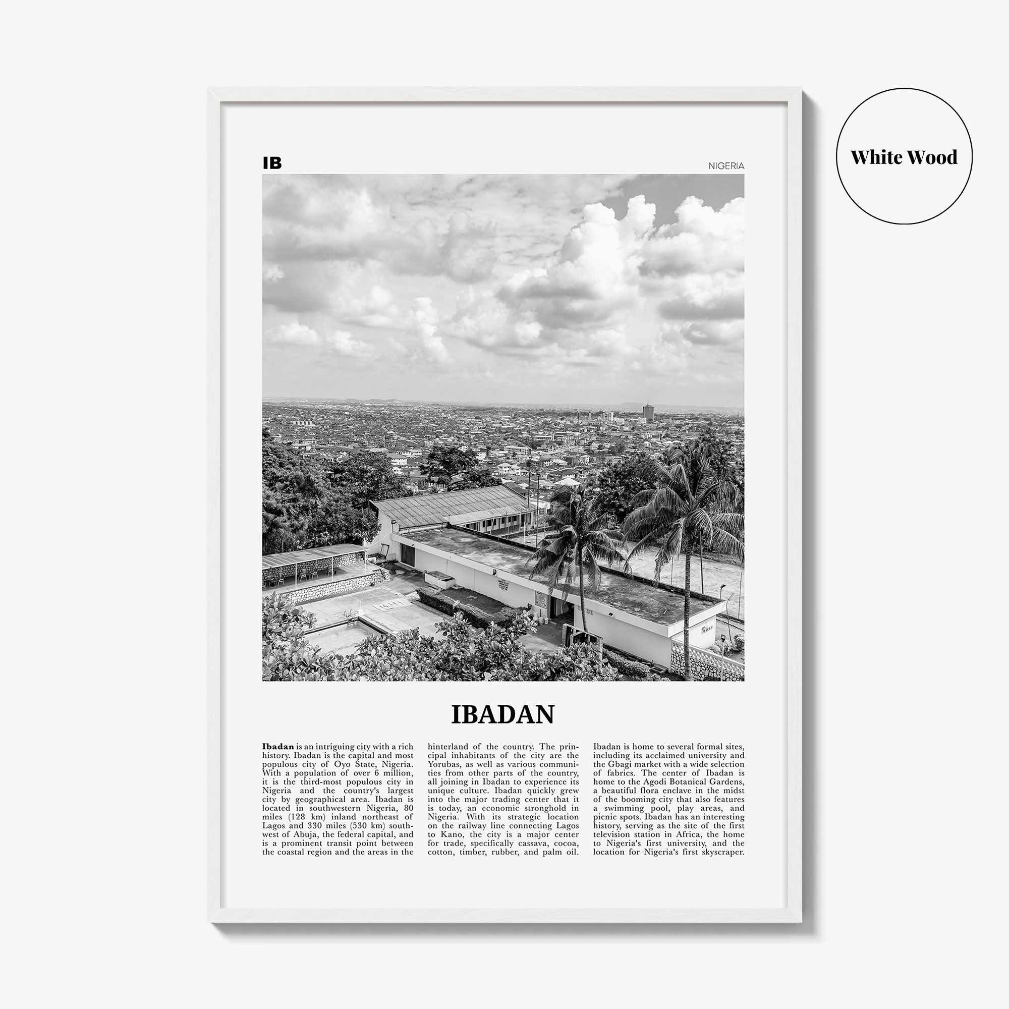 Ibadan Print Black and White, Ibadan Wall Art, Ibadan Poster, Ibadan Photo, Ibadan Wall Decor, City Art Print, Nigeria, Ìbàdàn, Oyo, Africa