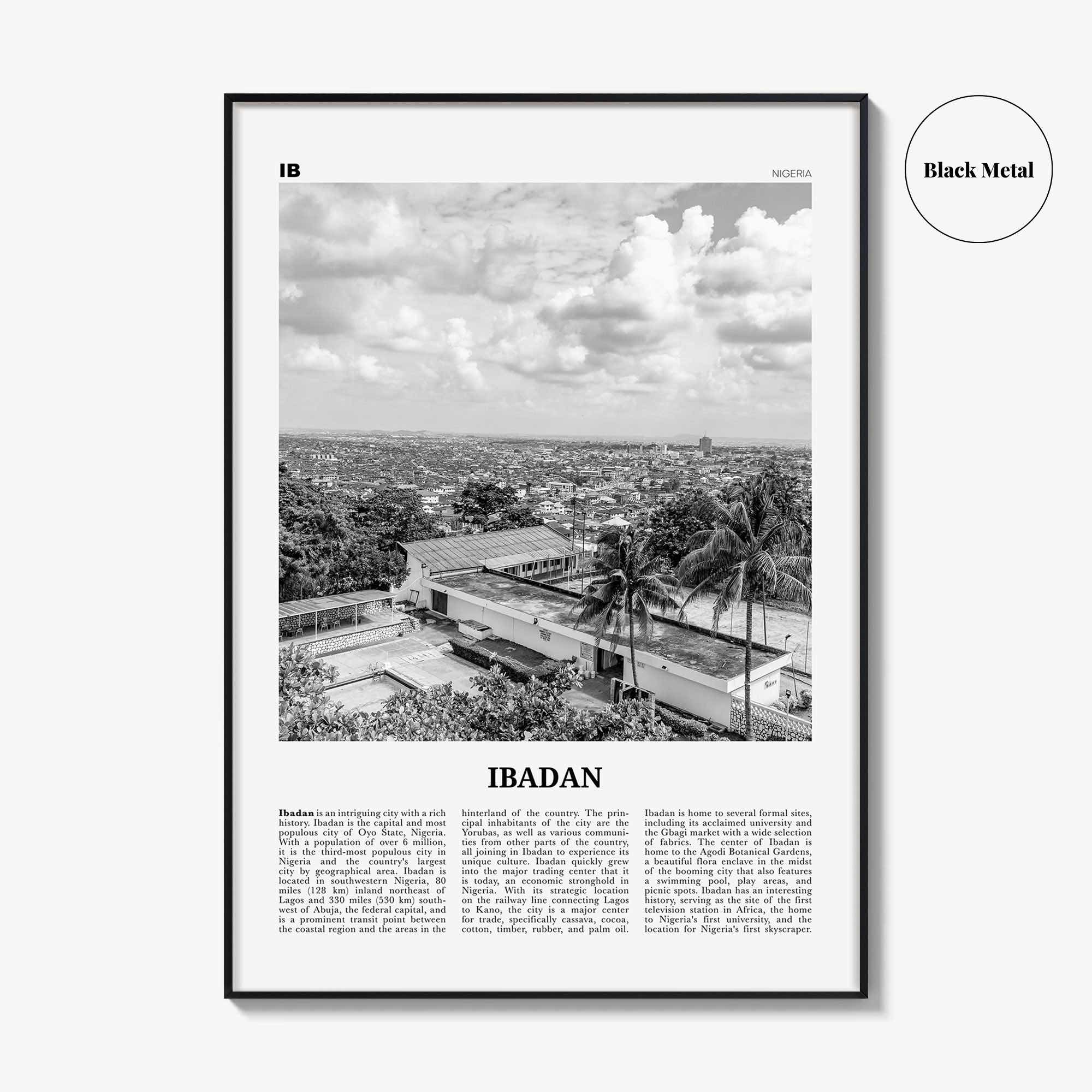 Ibadan Print Black and White, Ibadan Wall Art, Ibadan Poster, Ibadan Photo, Ibadan Wall Decor, City Art Print, Nigeria, Ìbàdàn, Oyo, Africa