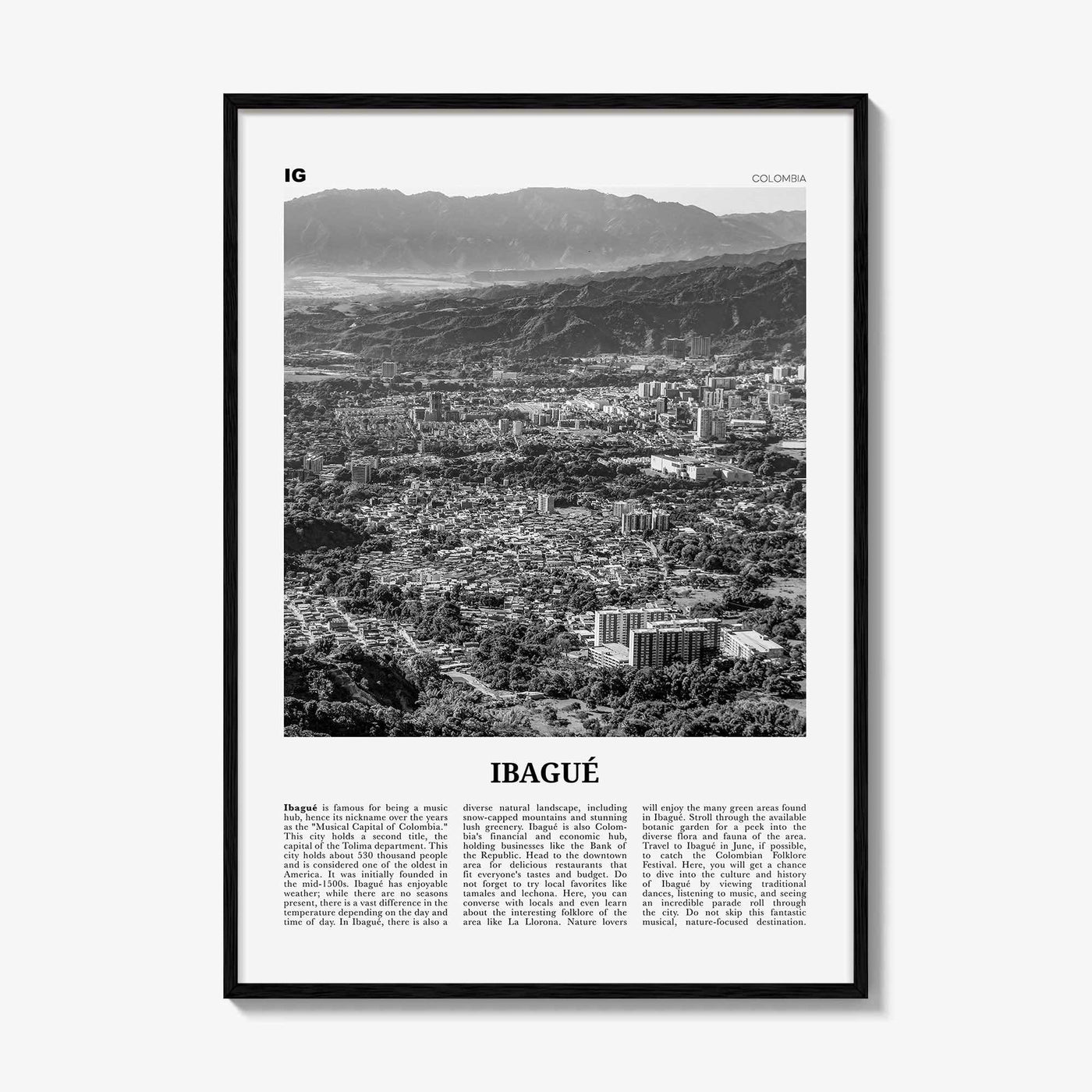 Ibague Print Black and White, Ibagué Wall Art, Ibagué Poster, Ibagué Photo, Ibagué Wall Décor, Ibagué Map, Colombia