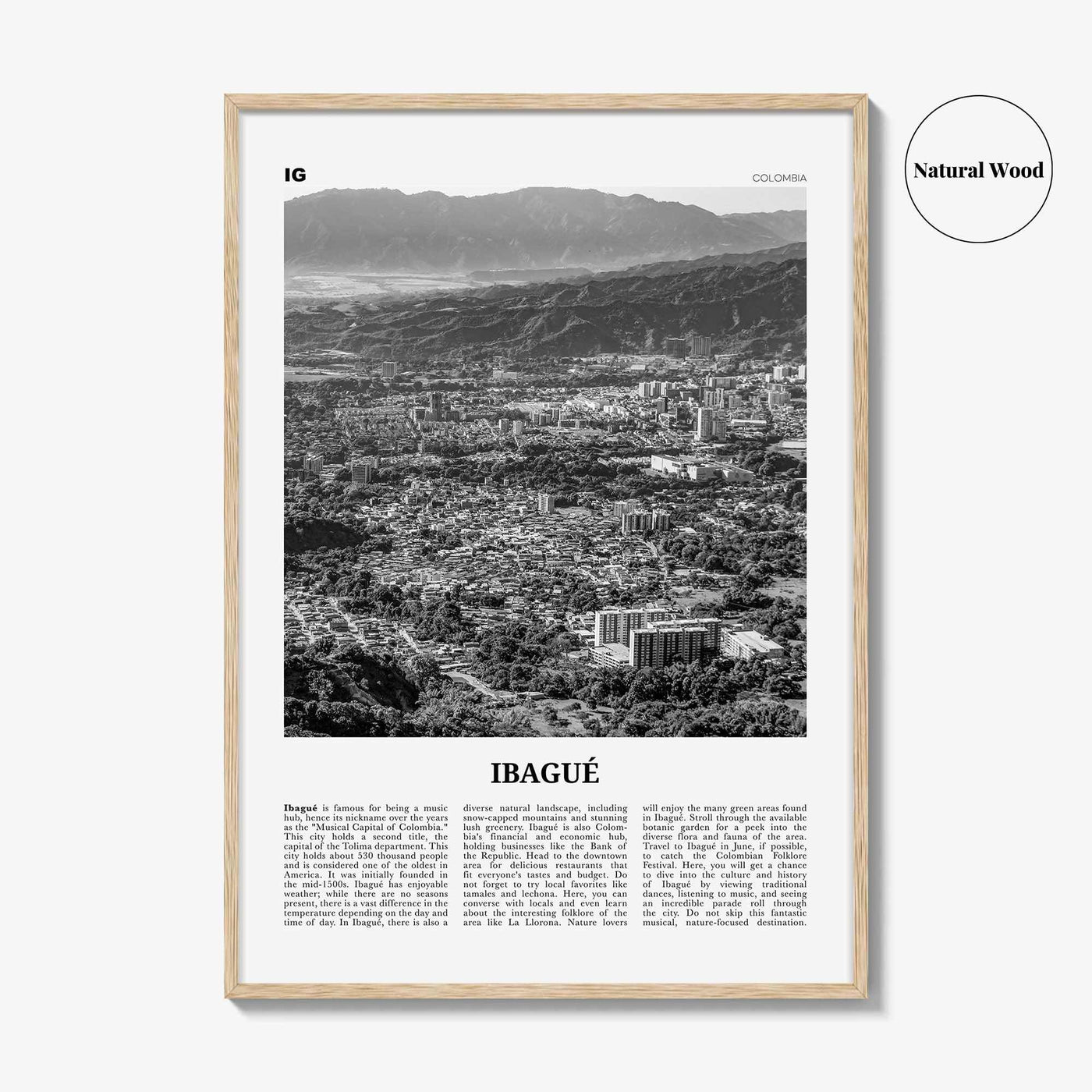 Ibague Print Black and White, Ibagué Wall Art, Ibagué Poster, Ibagué Photo, Ibagué Wall Décor, Ibagué Map, Colombia
