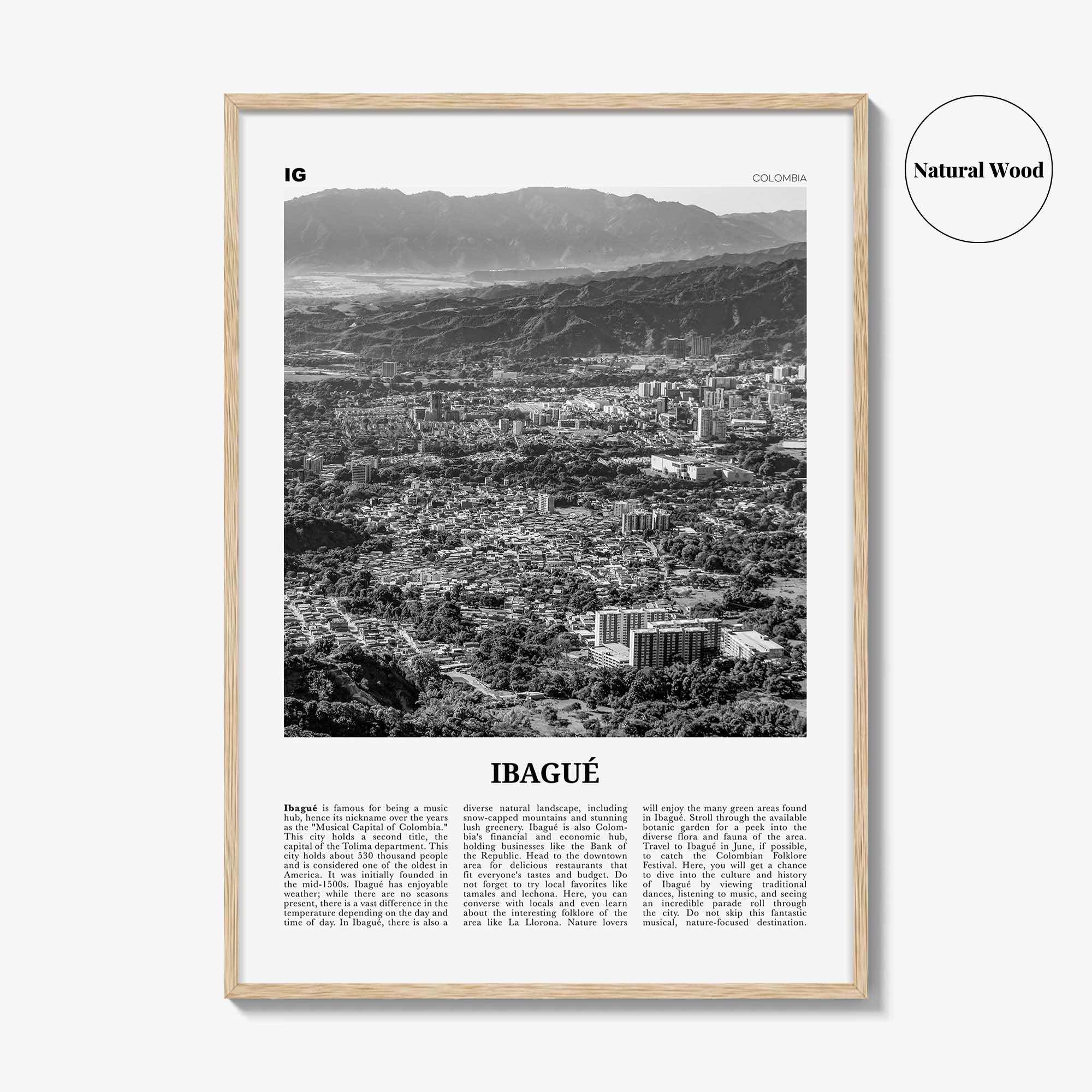 Ibague Print Black and White, Ibagué Wall Art, Ibagué Poster, Ibagué Photo, Ibagué Wall Décor, Ibagué Map, Colombia