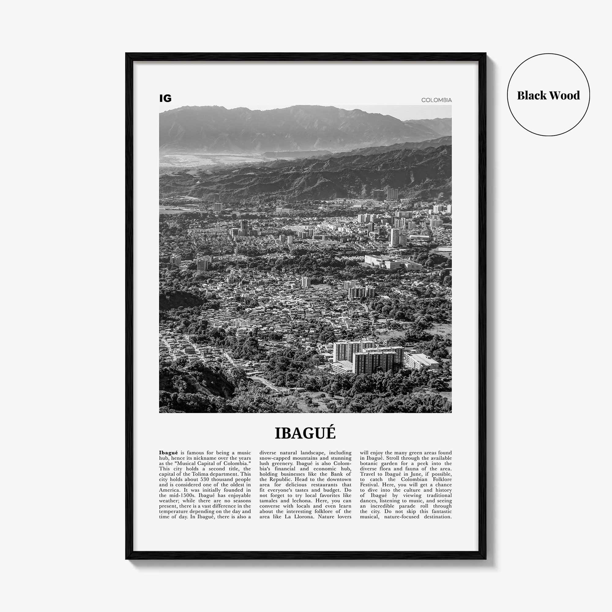 Ibague Print Black and White, Ibagué Wall Art, Ibagué Poster, Ibagué Photo, Ibagué Wall Décor, Ibagué Map, Colombia