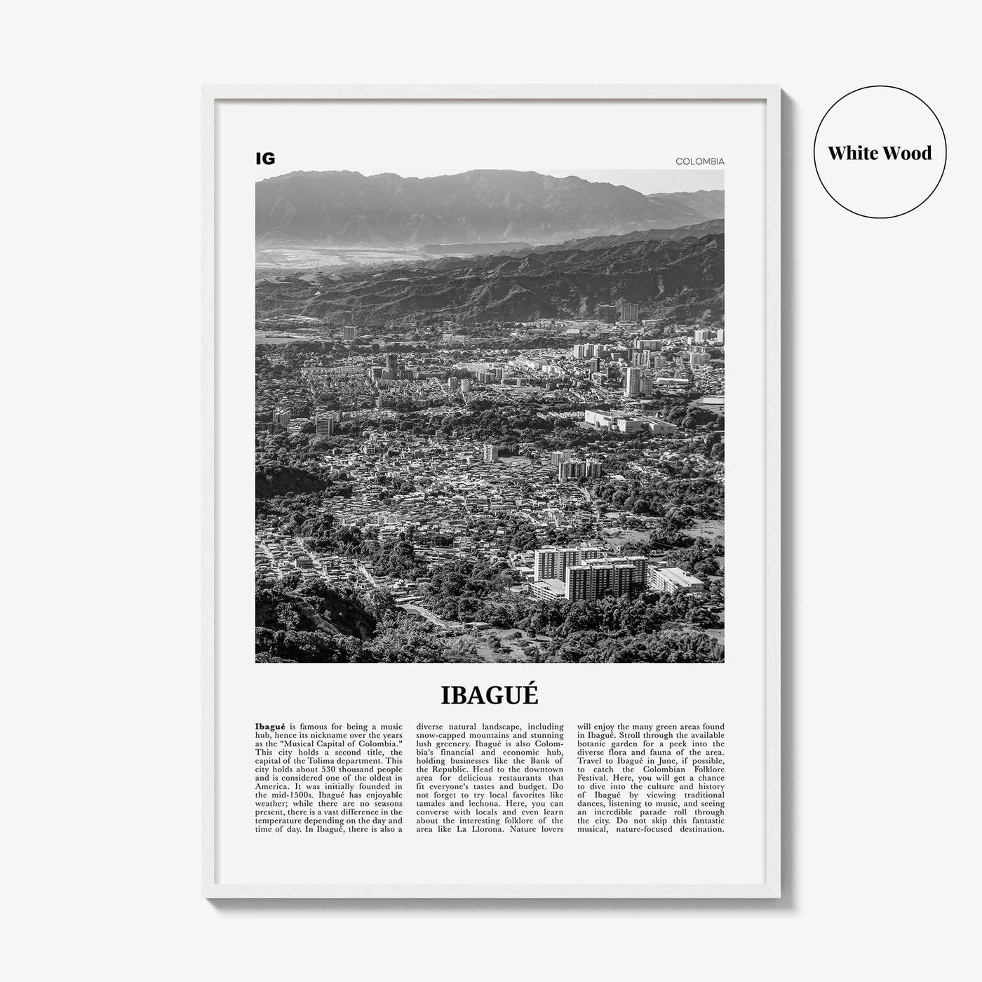 Ibague Print Black and White, Ibagué Wall Art, Ibagué Poster, Ibagué Photo, Ibagué Wall Décor, Ibagué Map, Colombia