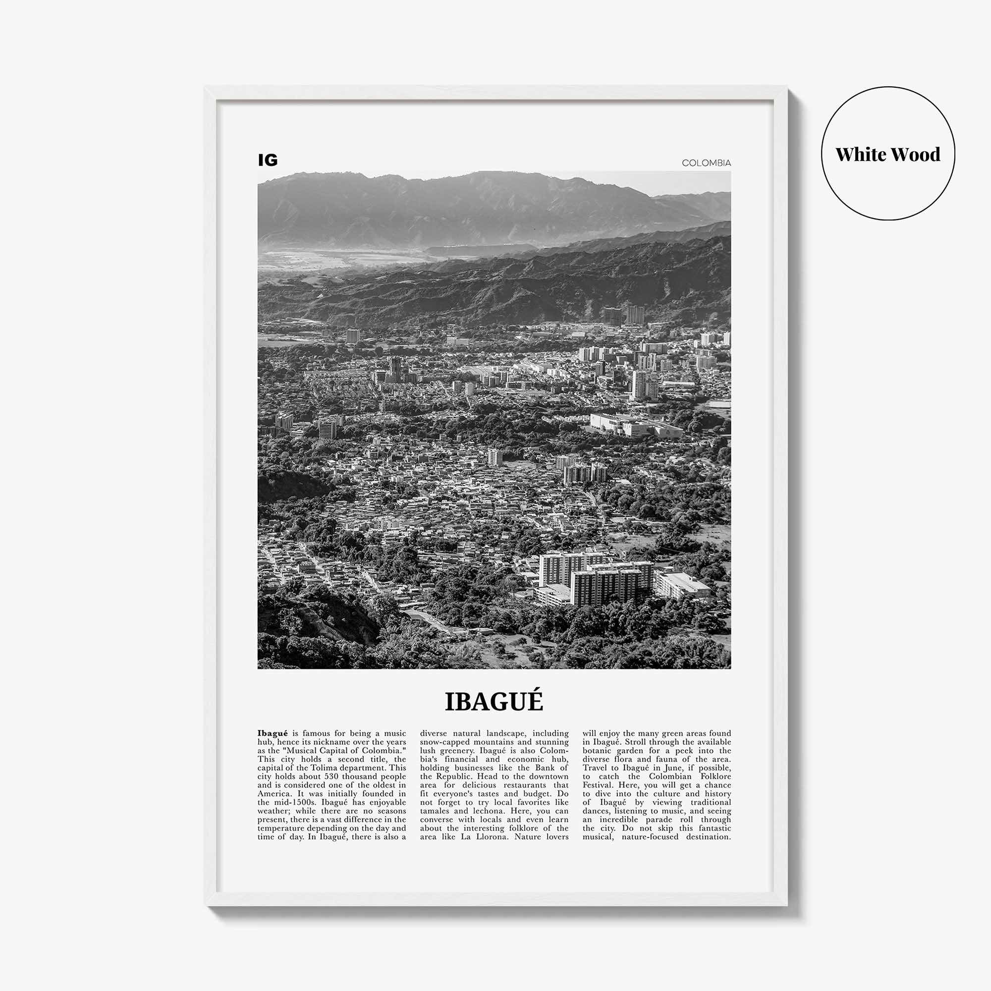 Ibague Print Black and White, Ibagué Wall Art, Ibagué Poster, Ibagué Photo, Ibagué Wall Décor, Ibagué Map, Colombia