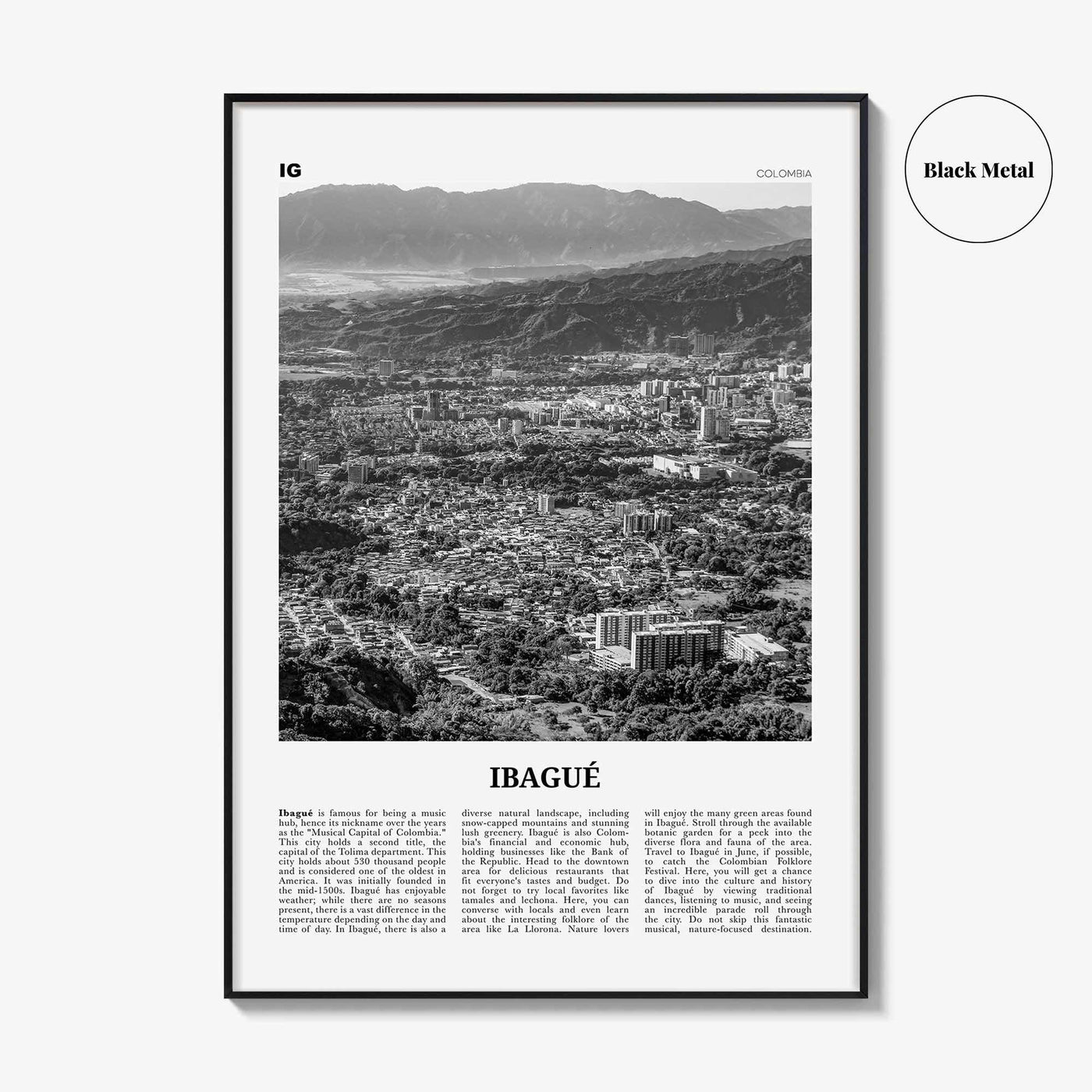 Ibague Print Black and White, Ibagué Wall Art, Ibagué Poster, Ibagué Photo, Ibagué Wall Décor, Ibagué Map, Colombia