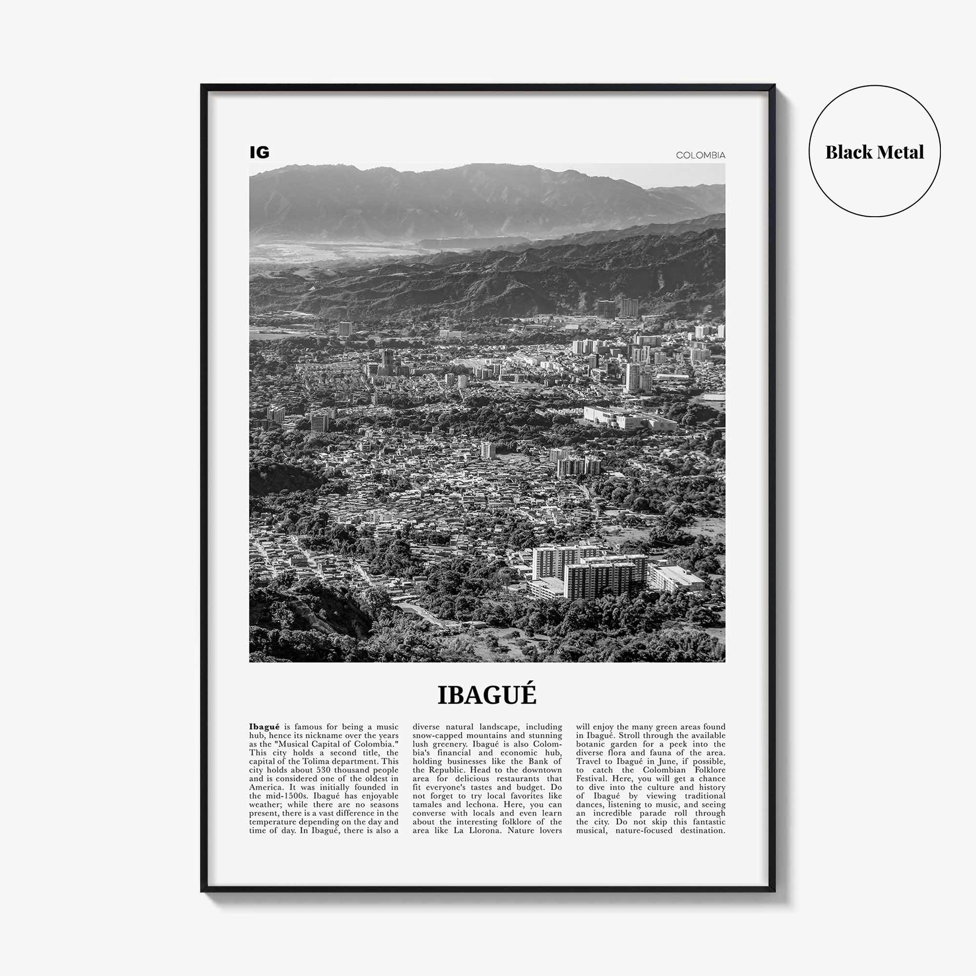 Ibague Print Black and White, Ibagué Wall Art, Ibagué Poster, Ibagué Photo, Ibagué Wall Décor, Ibagué Map, Colombia