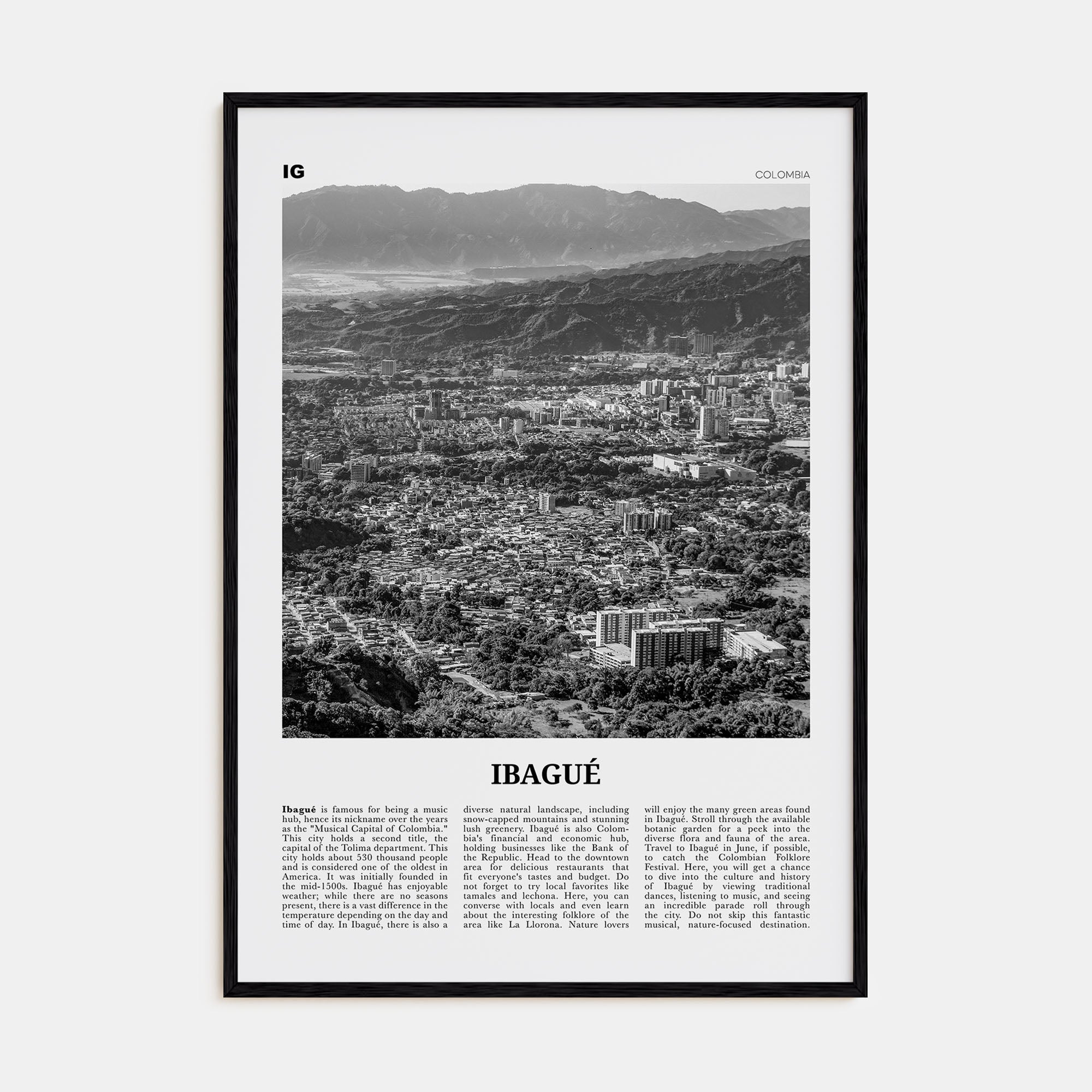 Ibagué Travel B&W Poster