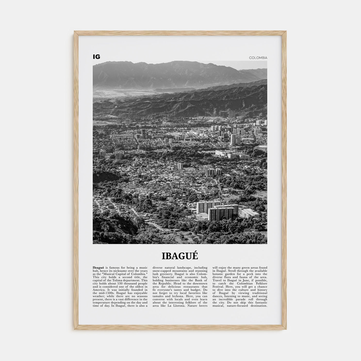 Ibagué Travel B&W Poster
