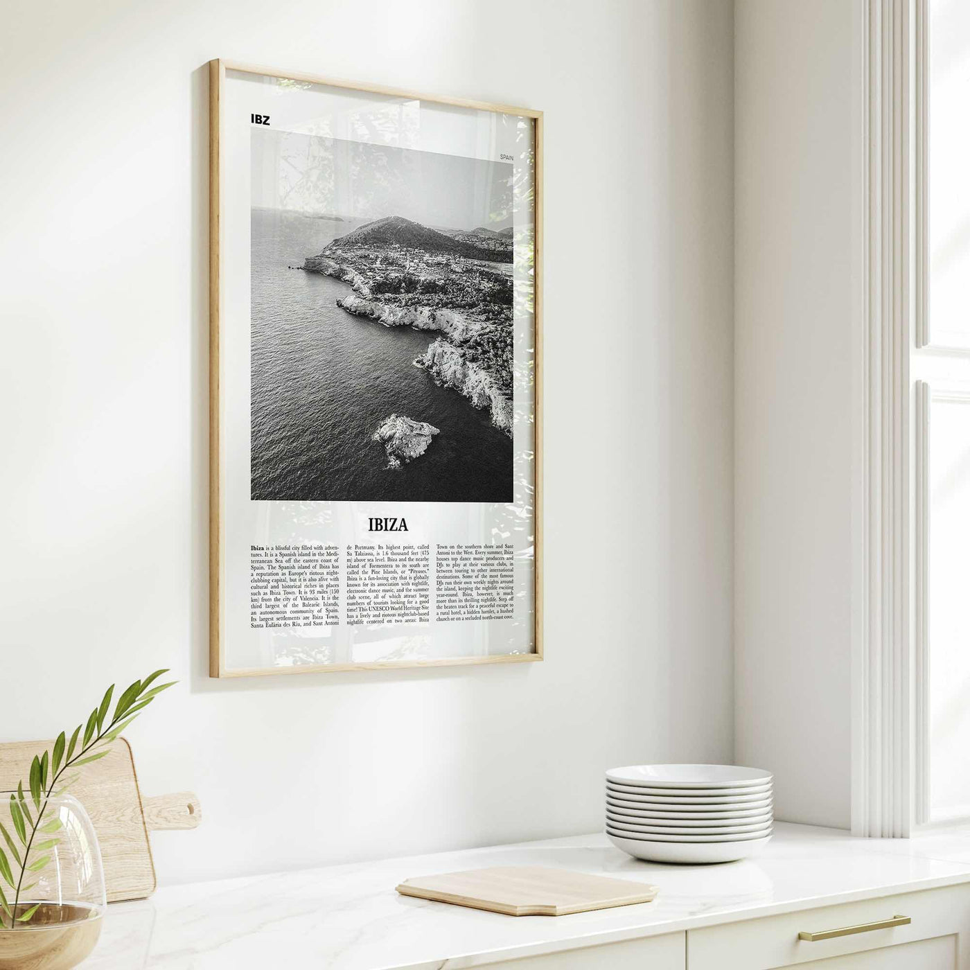 Ibiza Print Black and White, Ibiza Wall Art, Ibiza Poster, Ibiza Photo, Ibiza Wall Decor, Balearic Islands, Spain, España, Europe