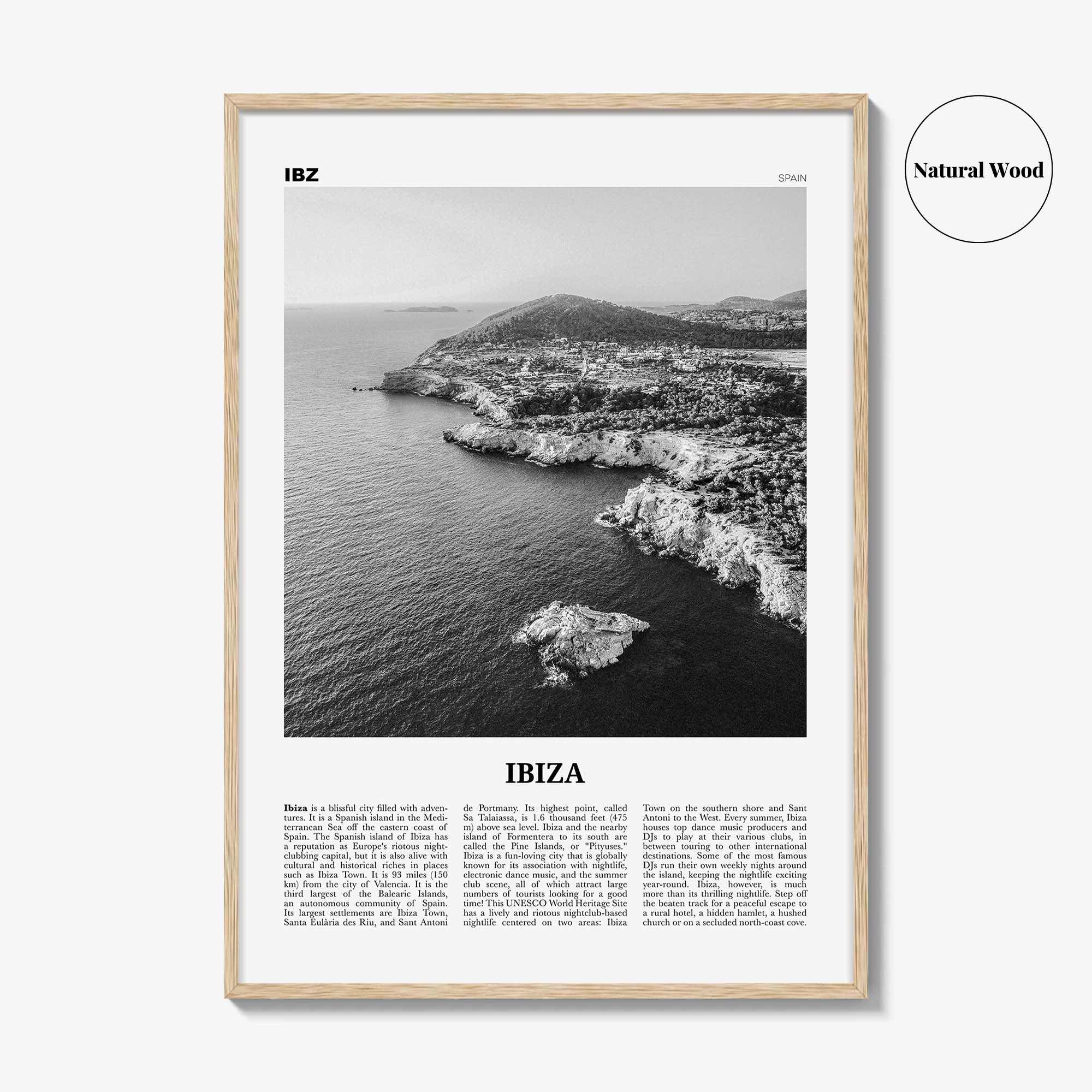 Ibiza Print Black and White, Ibiza Wall Art, Ibiza Poster, Ibiza Photo, Ibiza Wall Decor, Balearic Islands, Spain, España, Europe
