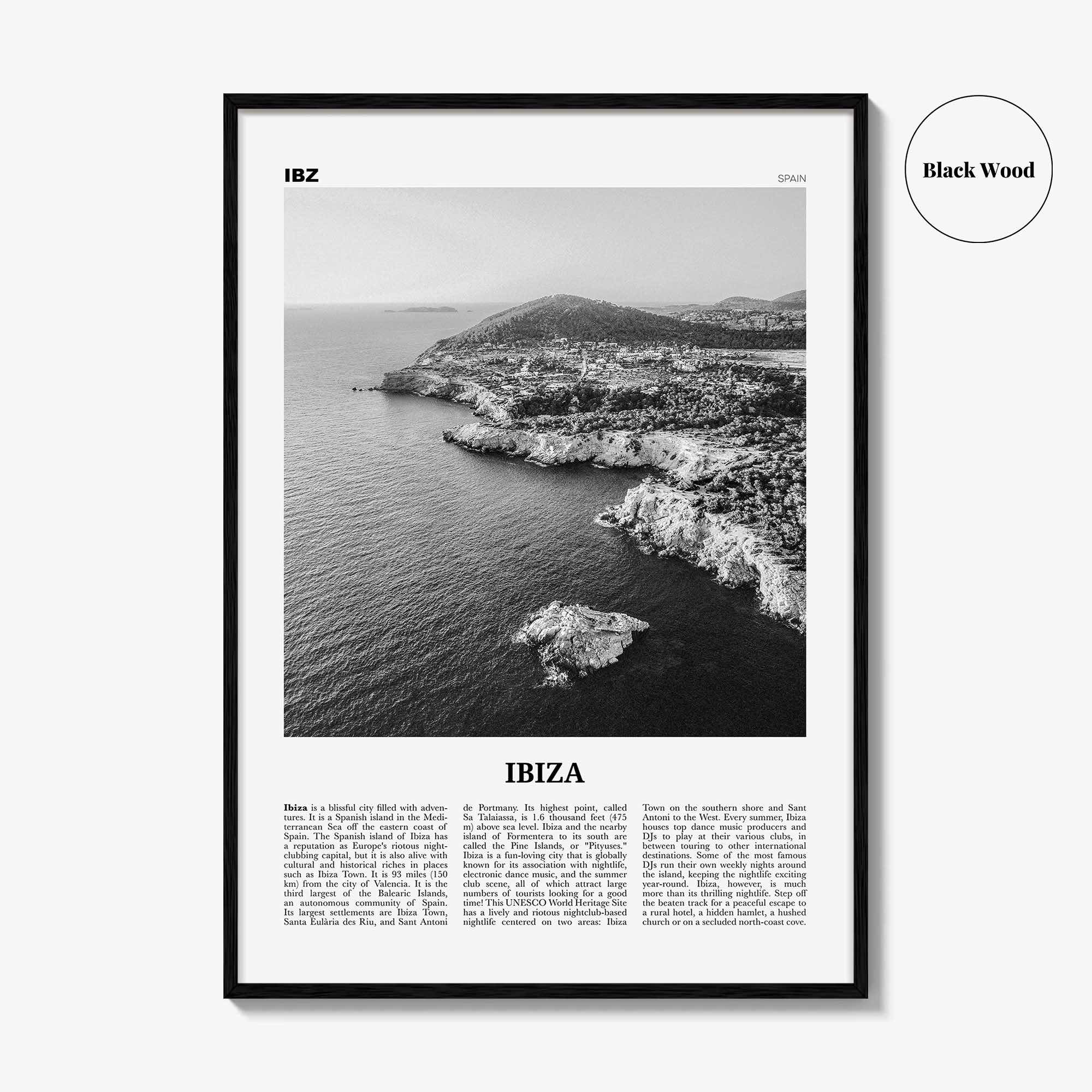 Ibiza Print Black and White, Ibiza Wall Art, Ibiza Poster, Ibiza Photo, Ibiza Wall Decor, Balearic Islands, Spain, España, Europe