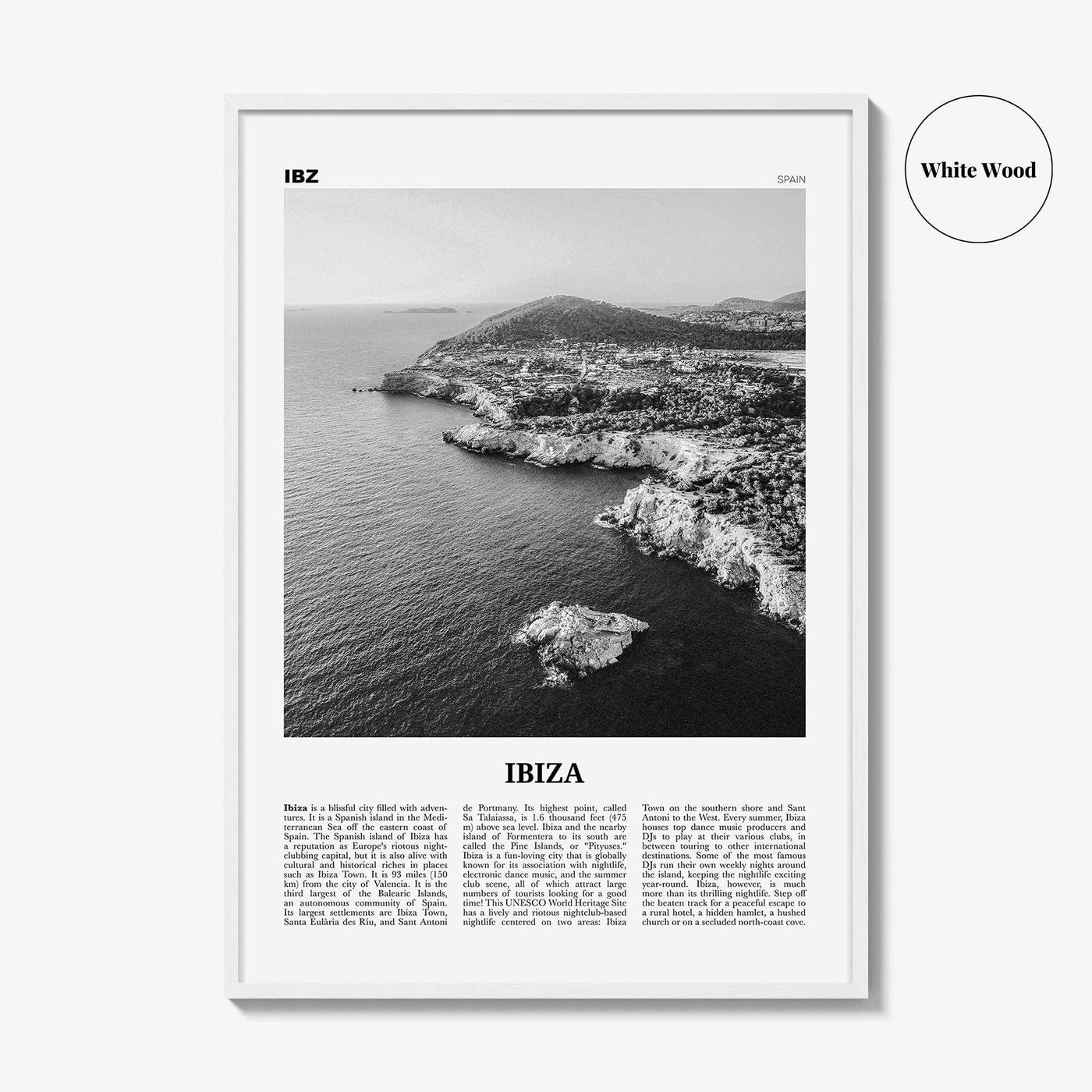 Ibiza Print Black and White, Ibiza Wall Art, Ibiza Poster, Ibiza Photo, Ibiza Wall Decor, Balearic Islands, Spain, España, Europe